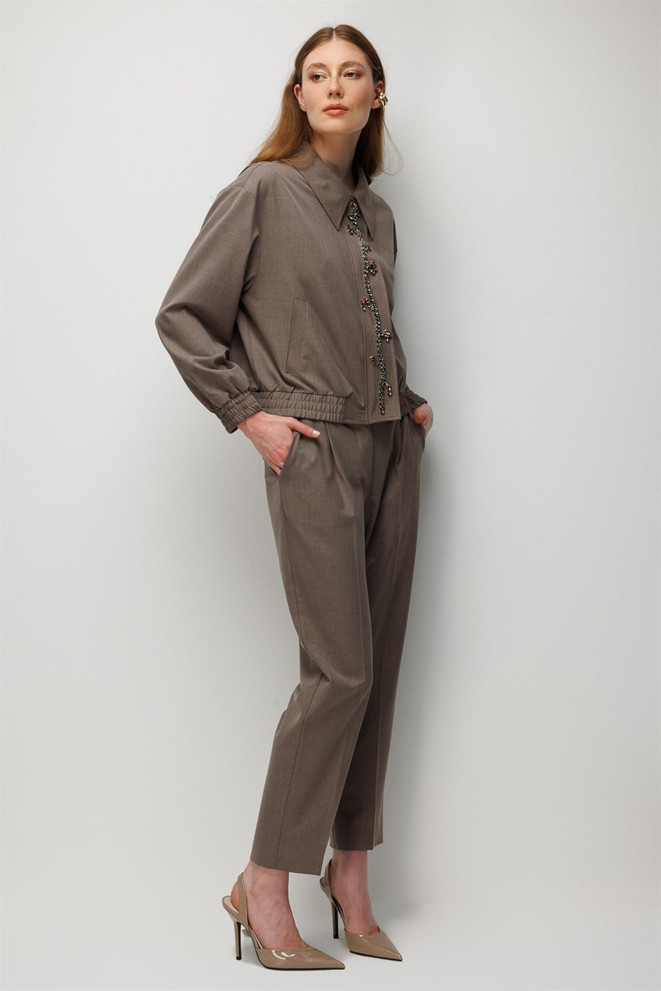 Detailed Processing Bomber Suit Mink