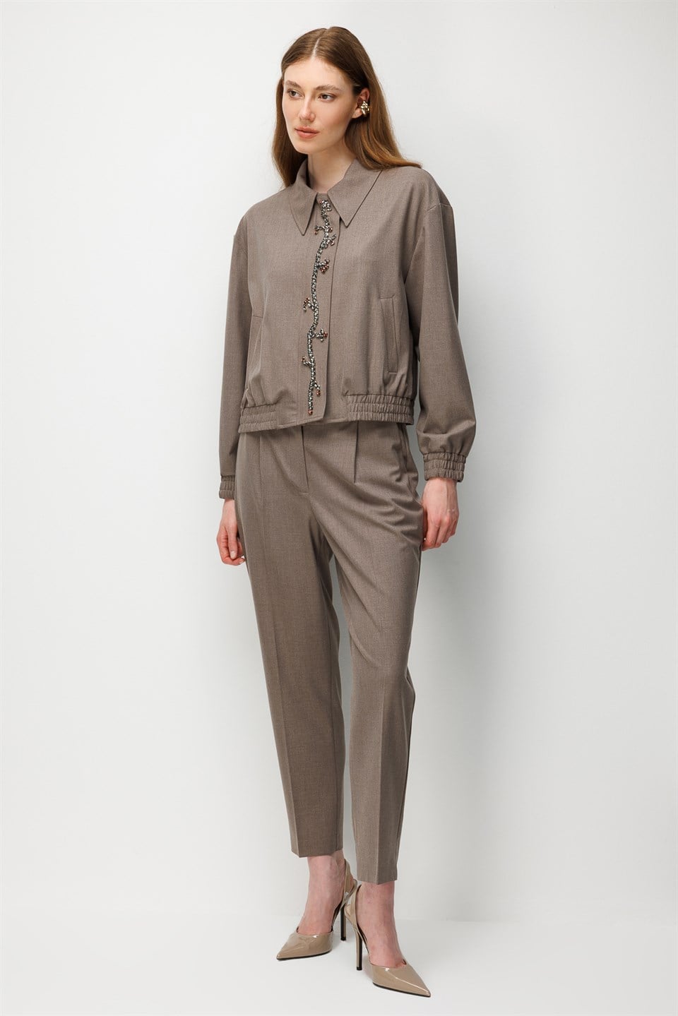 Detailed Processing Bomber Suit Mink