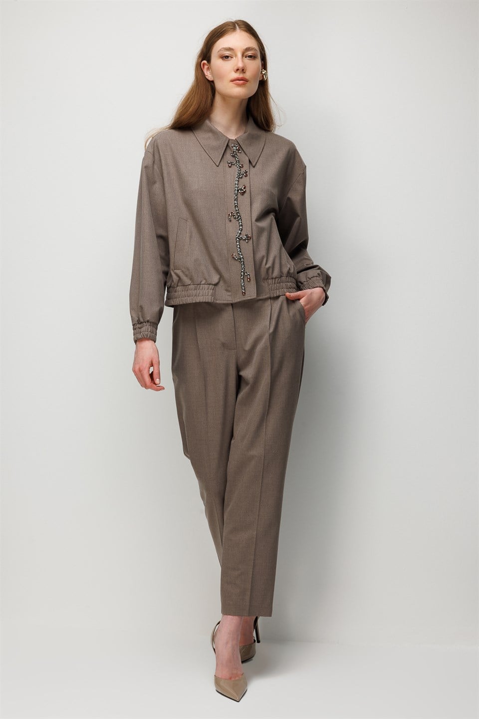 Detailed Processing Bomber Suit Mink