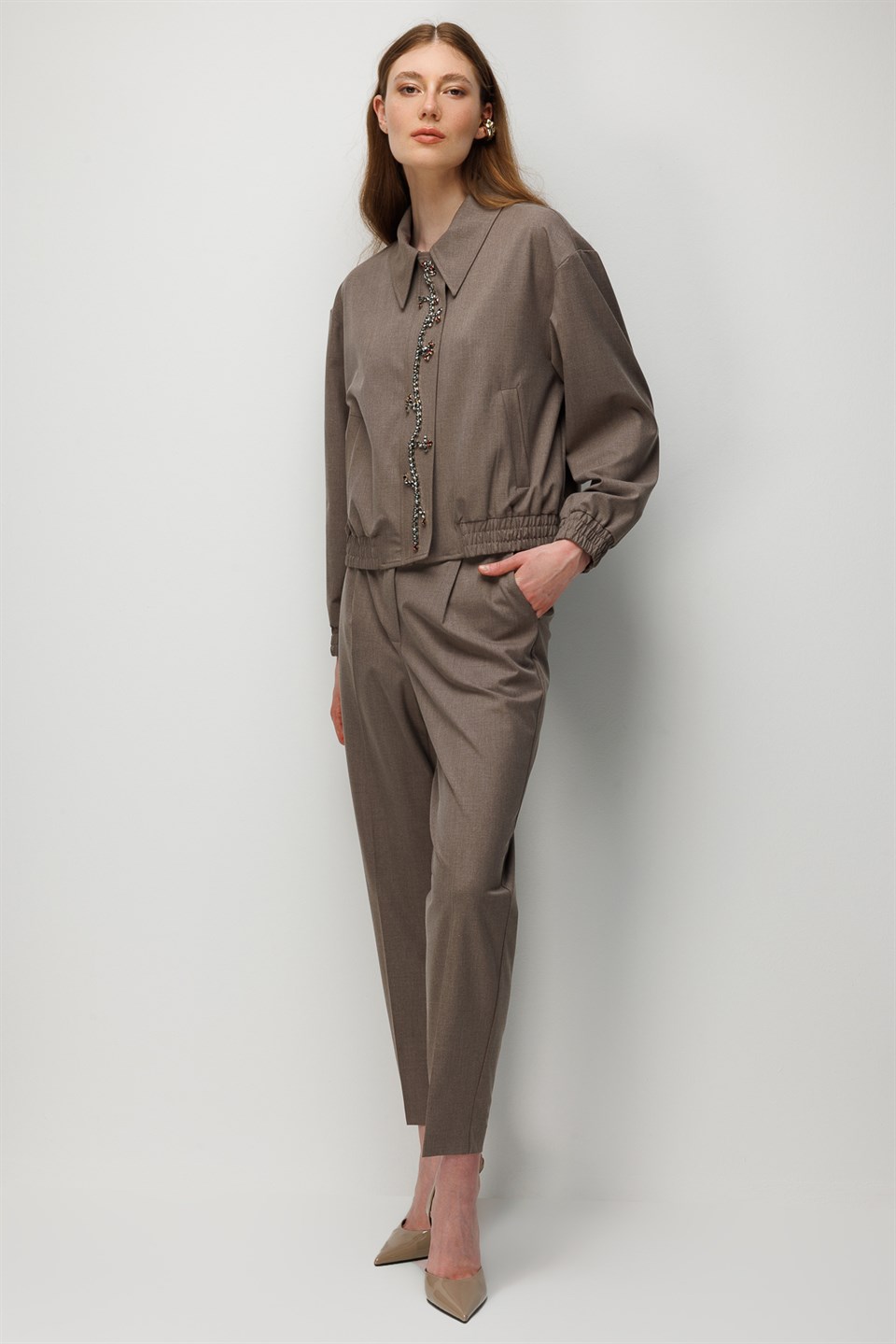 Detailed Processing Bomber Suit Mink