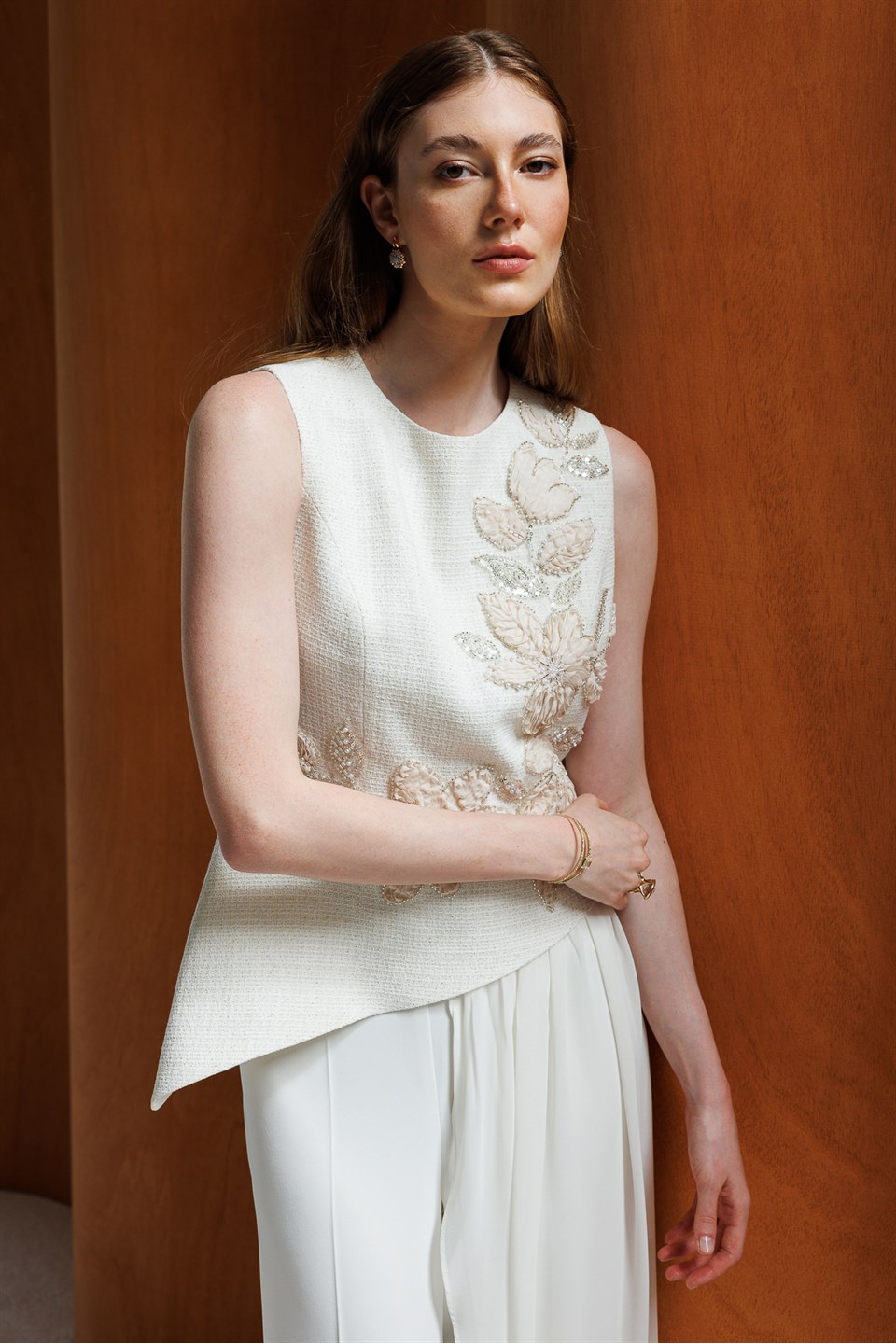 Elegant Blouse with Detailed Embroidery, Ecru
