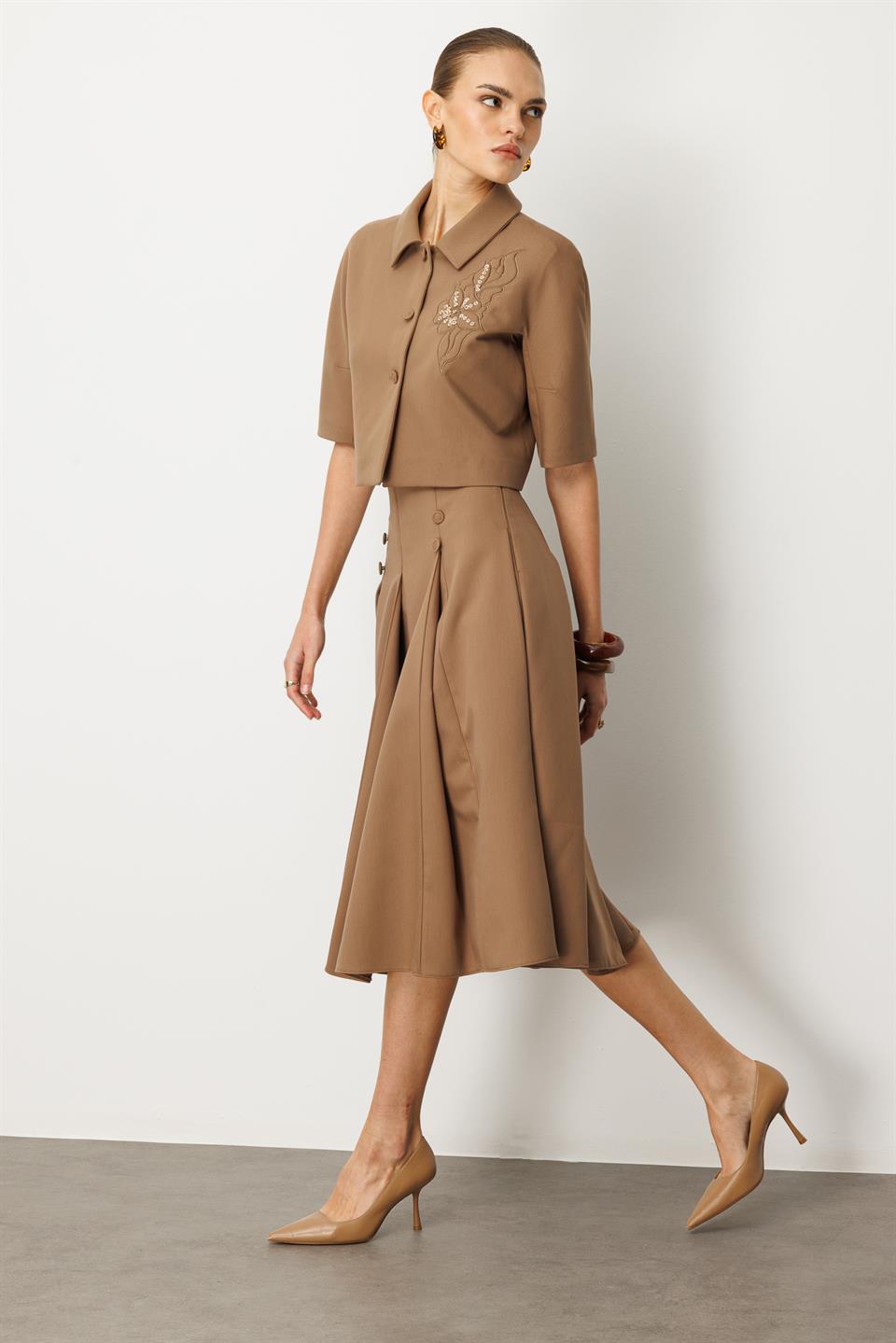 İşlemeli Ceket VİZON