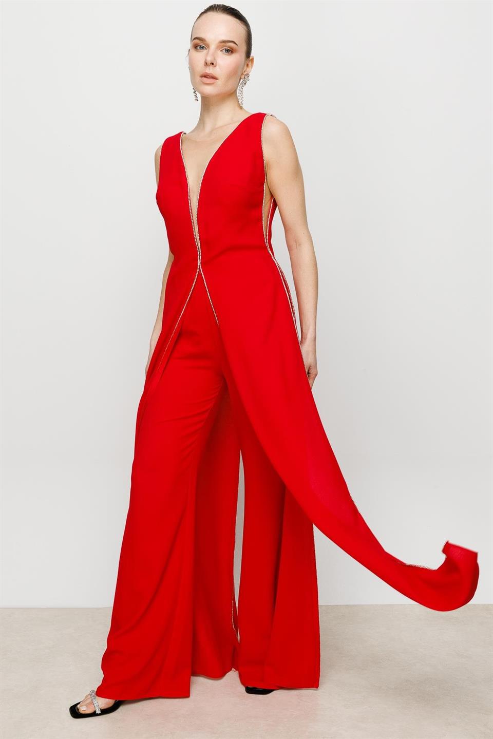 Embroidered Jumpsuit RED