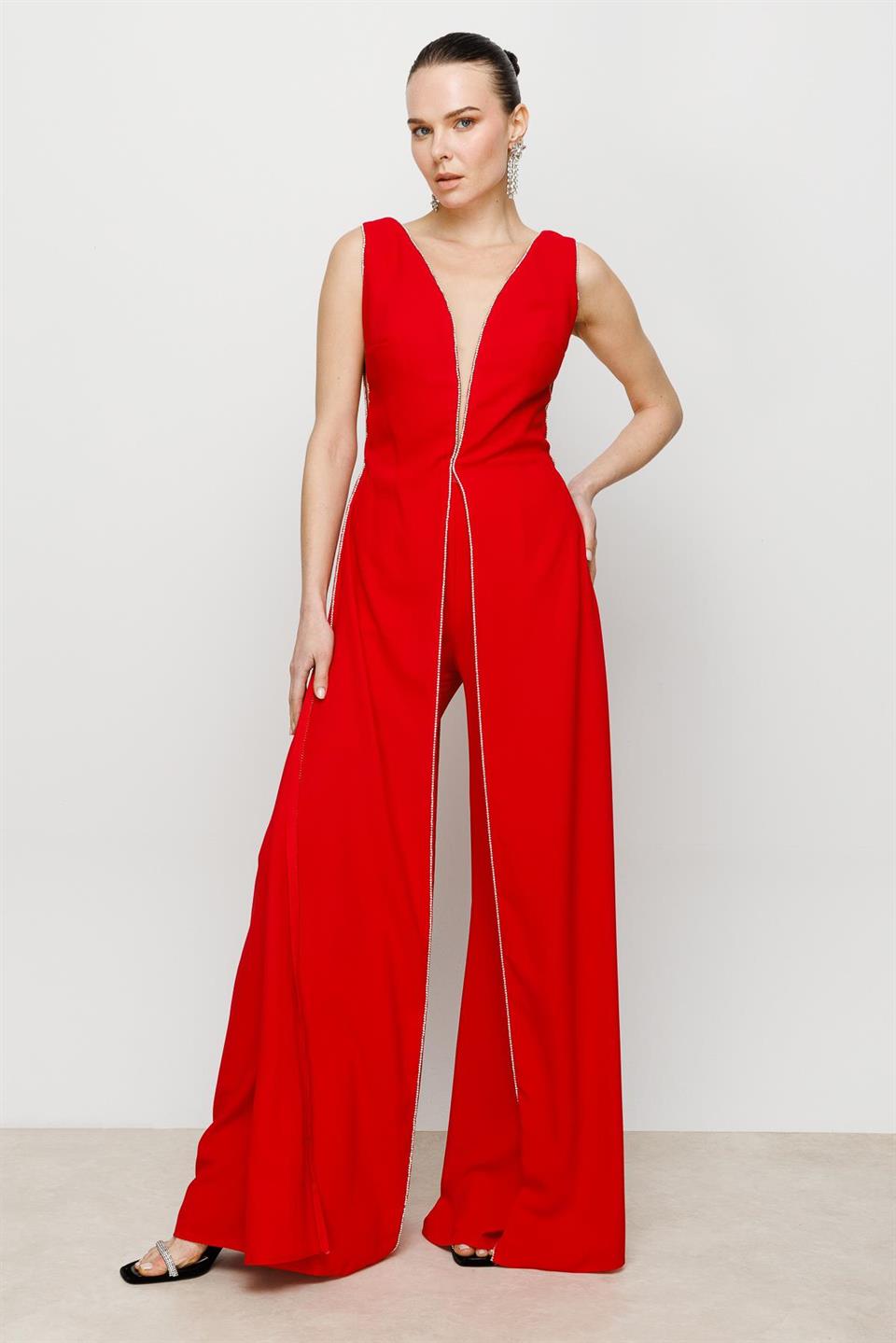 Embroidered Jumpsuit RED