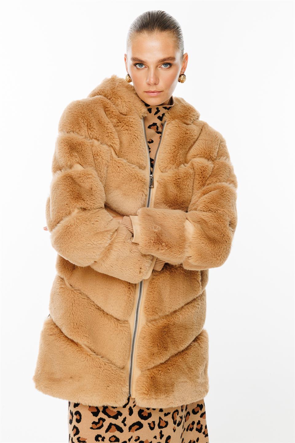 Hooded Zipper Fur Long