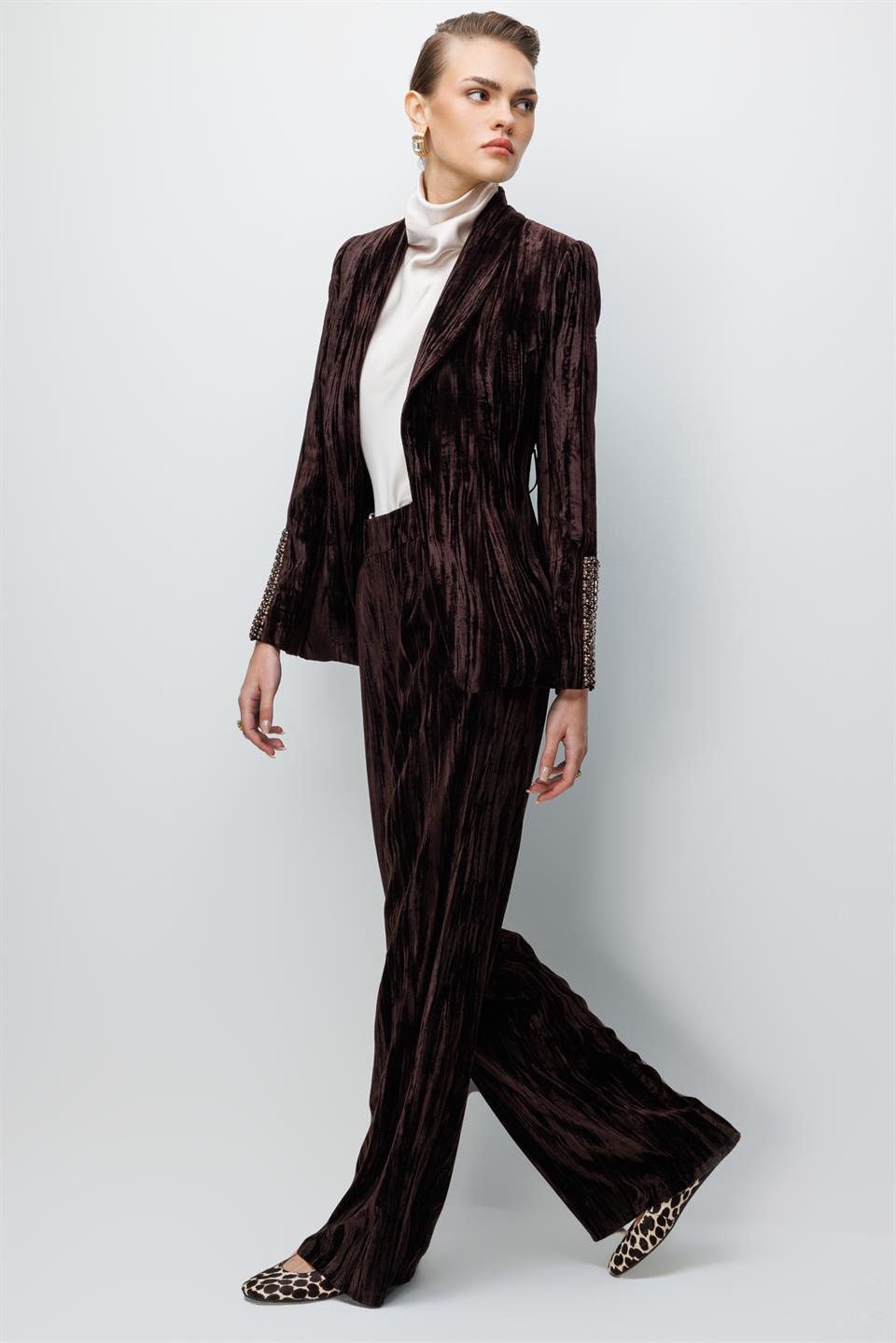 Velvet Palazzo Trousers COFFEE