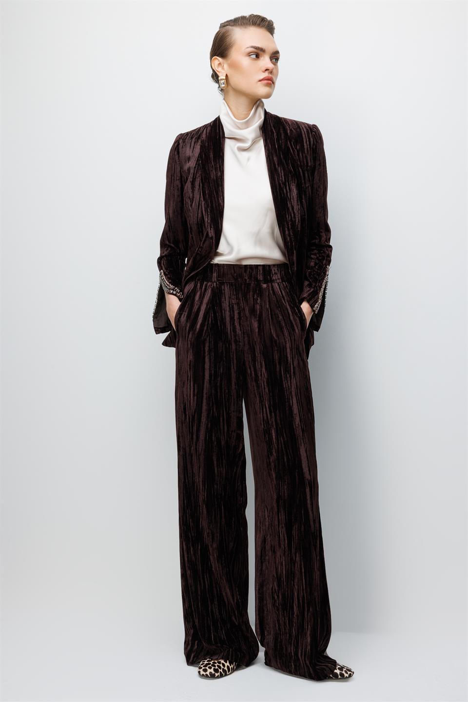 Velvet Palazzo Trousers COFFEE