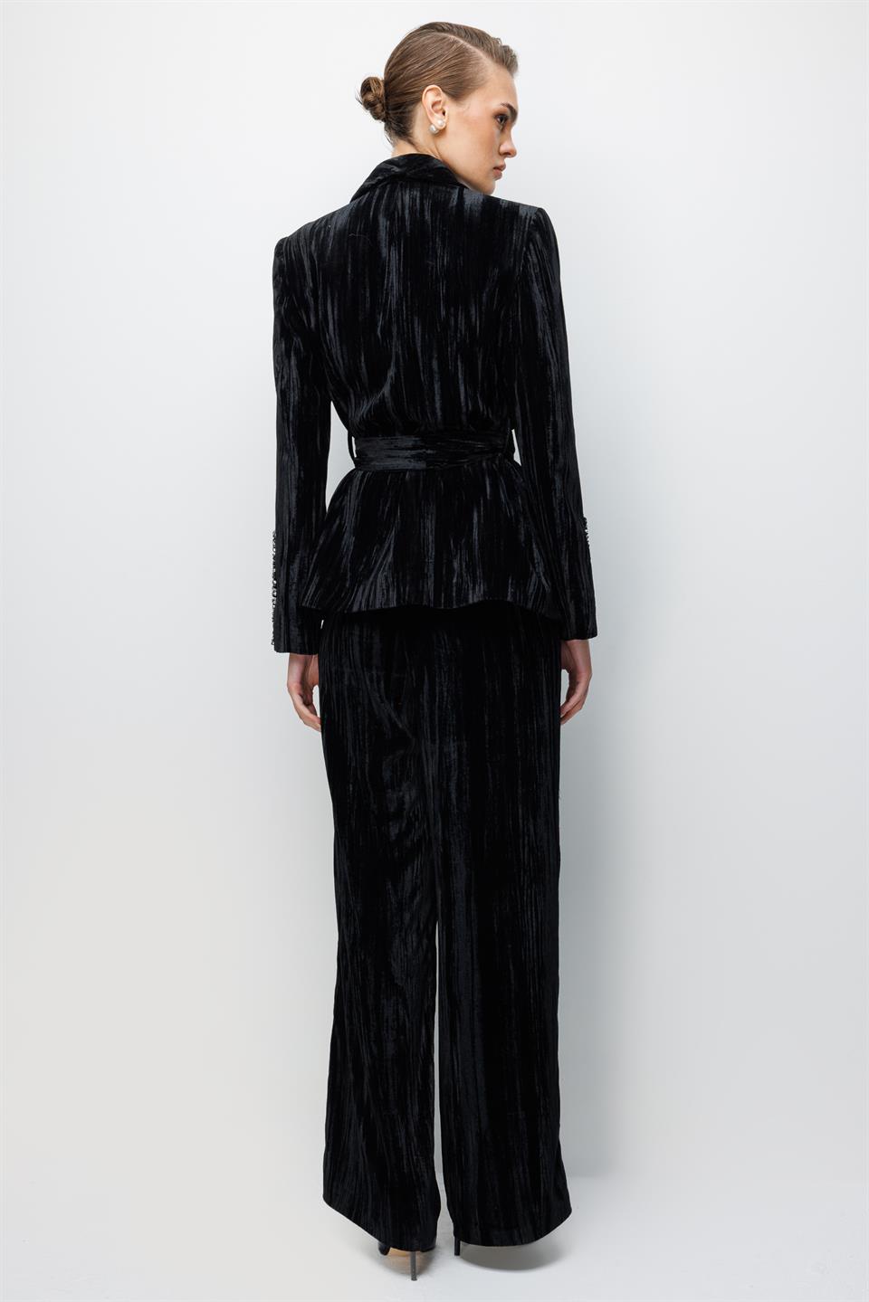 Velvet Palazzo Trousers BLACK