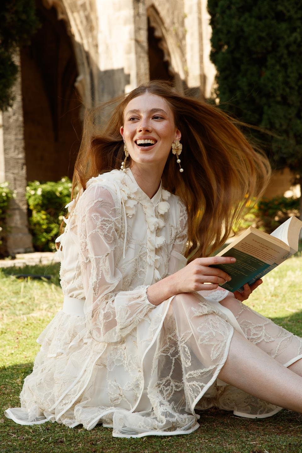 Kat Kat Volanlı Dantel Elbise EKRU