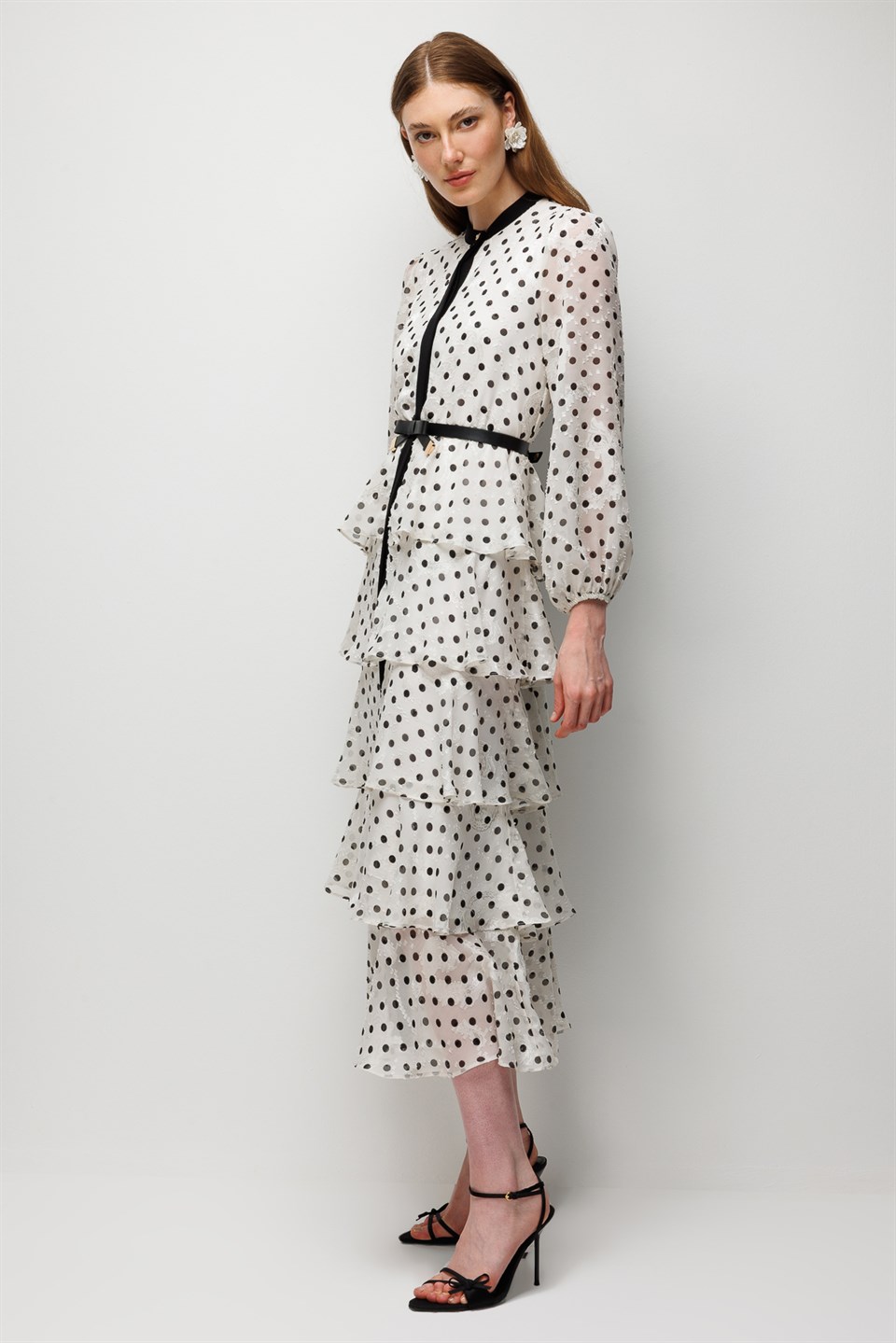Layered Ruffled Polka Dot Dress WHITE
