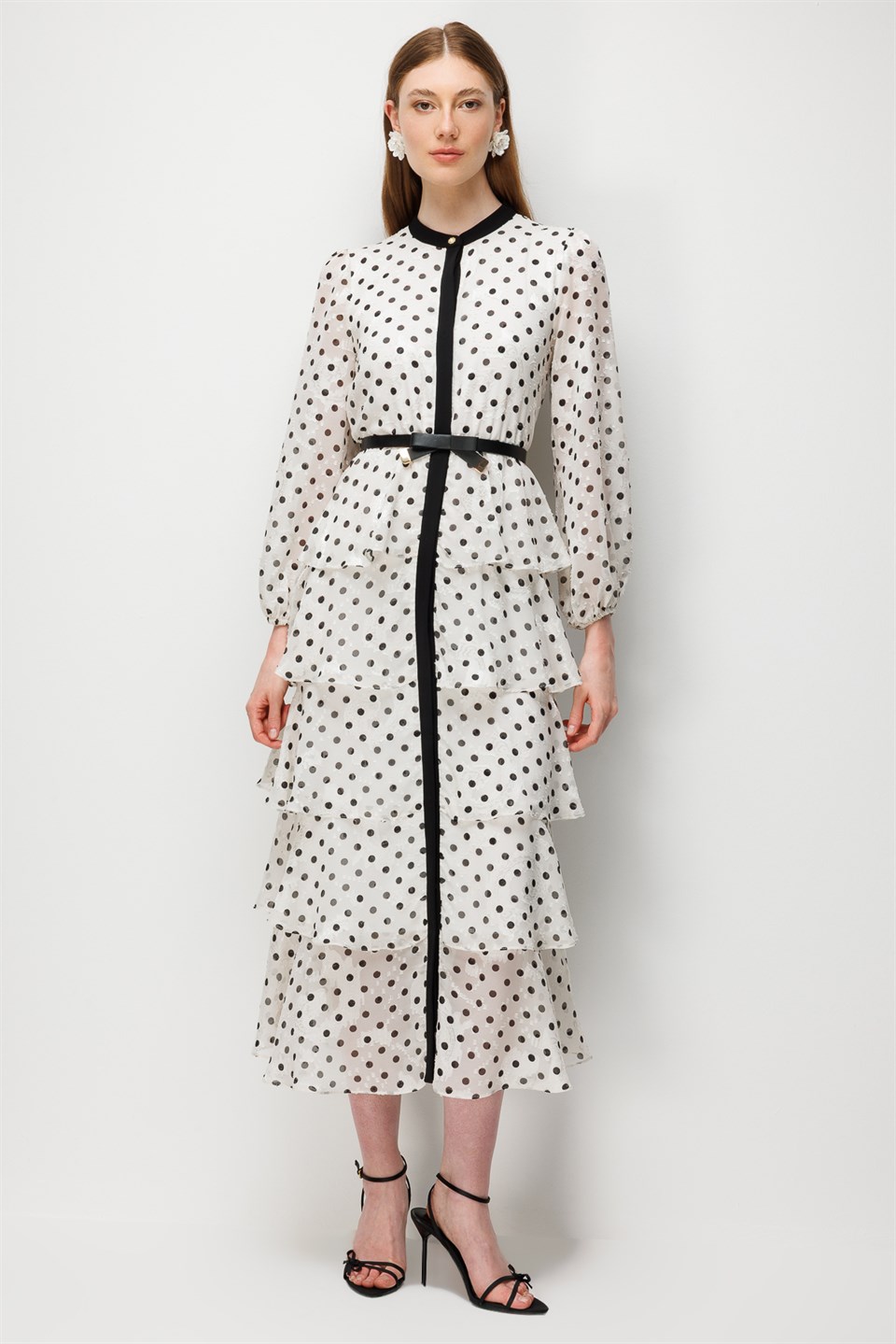 Layered Ruffled Polka Dot Dress WHITE