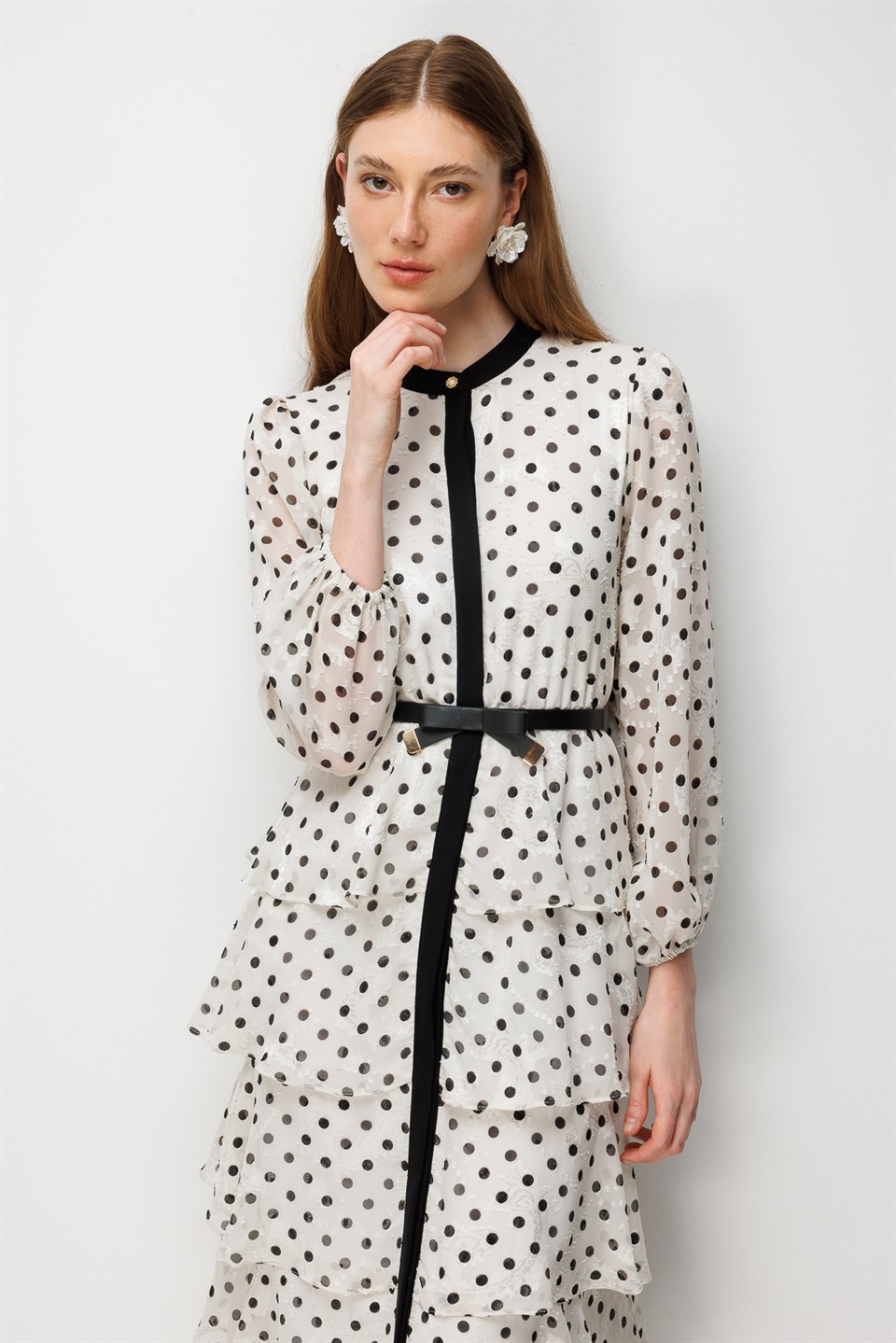 Layered Ruffled Polka Dot Dress WHITE