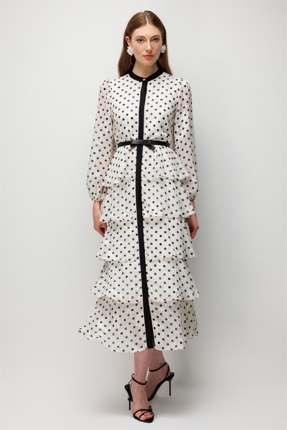 Layered Ruffled Polka Dot Dress WHITE