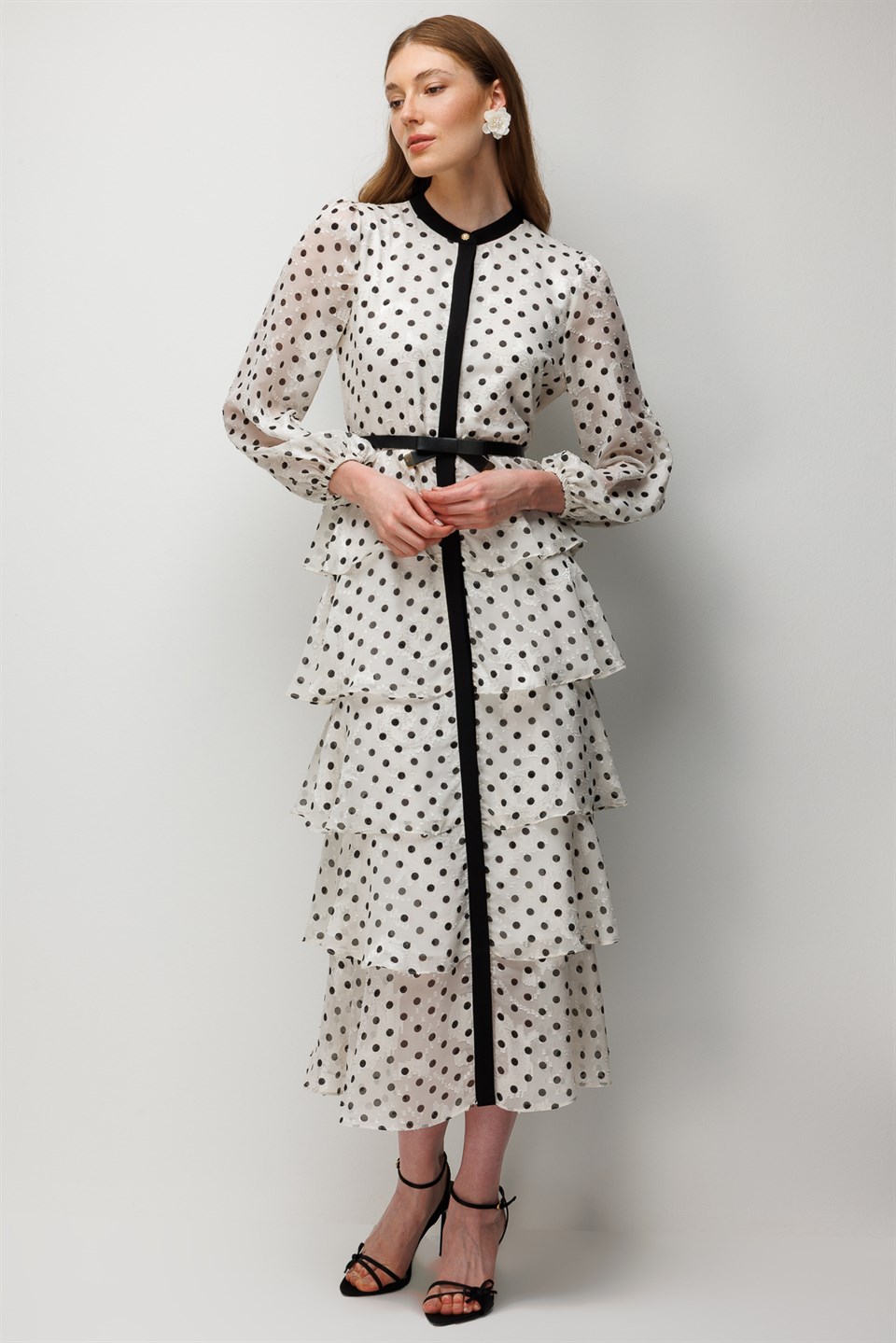 Layered Ruffled Polka Dot Dress WHITE