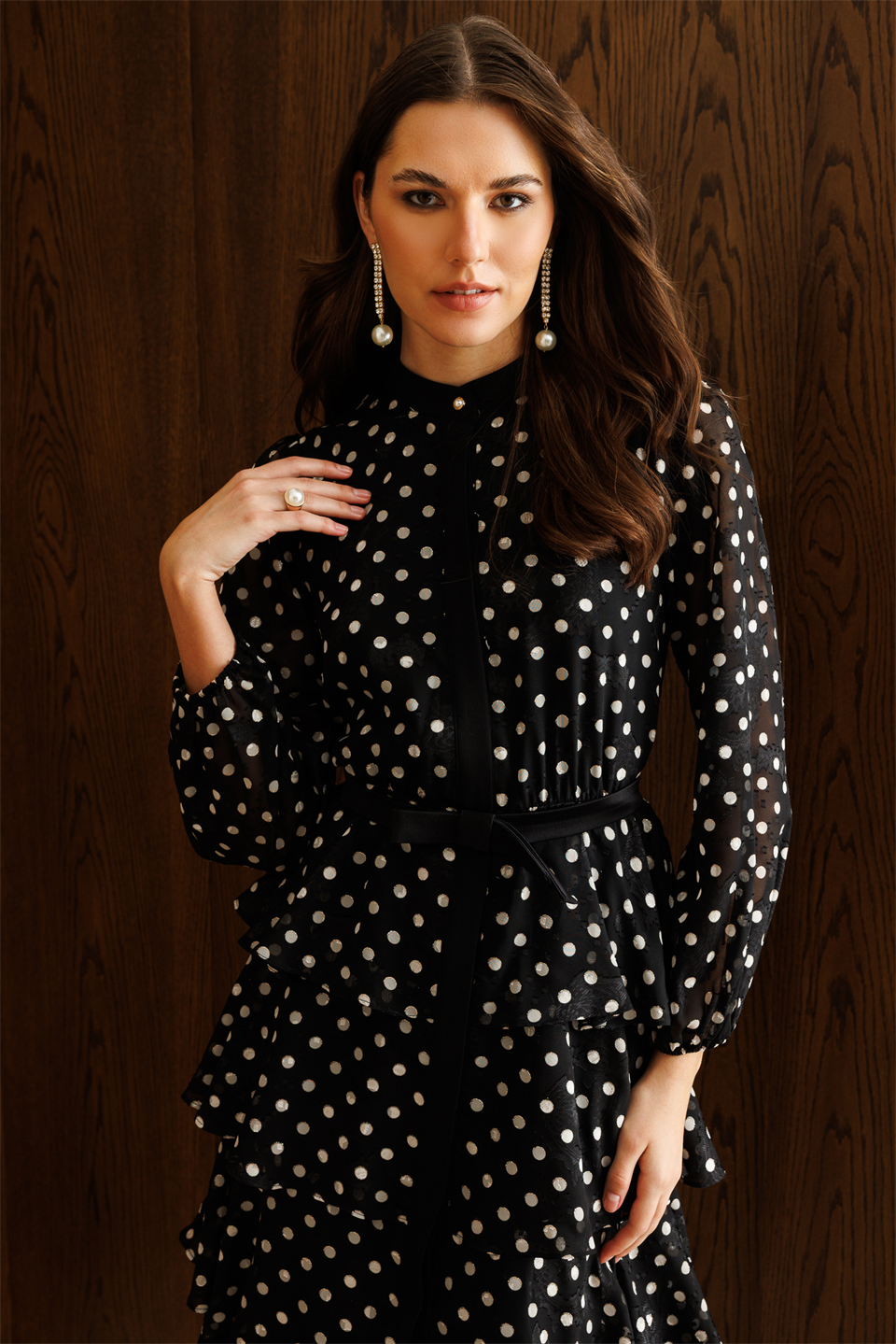 Layered Ruffled Polka Dot Dress BLACK