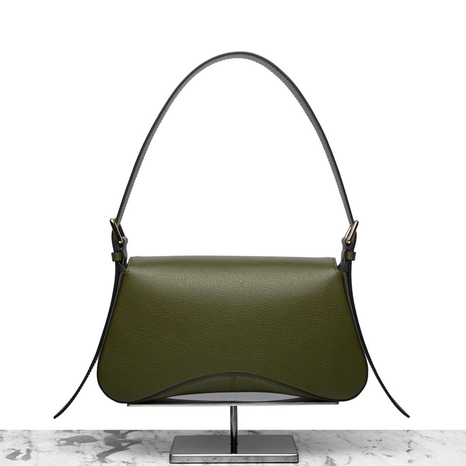 Kelebek Çiçeği Haki Hakiki Deri Kadın Çantası