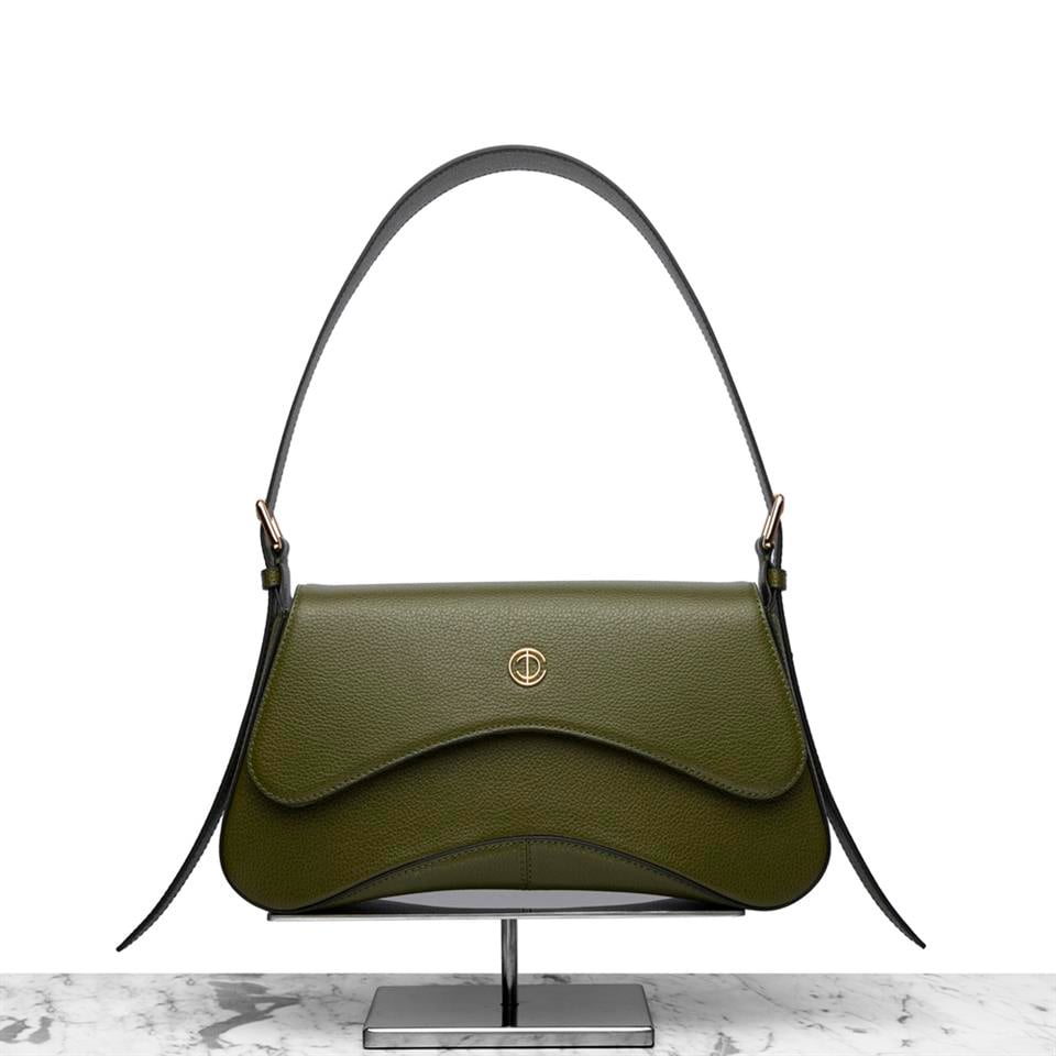 Kelebek Çiçeği Haki Hakiki Deri Kadın Çantası