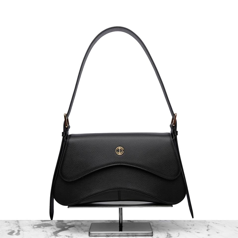 Kelebek  Çiçeği Siyah Hakiki Deri Kadın Çantası