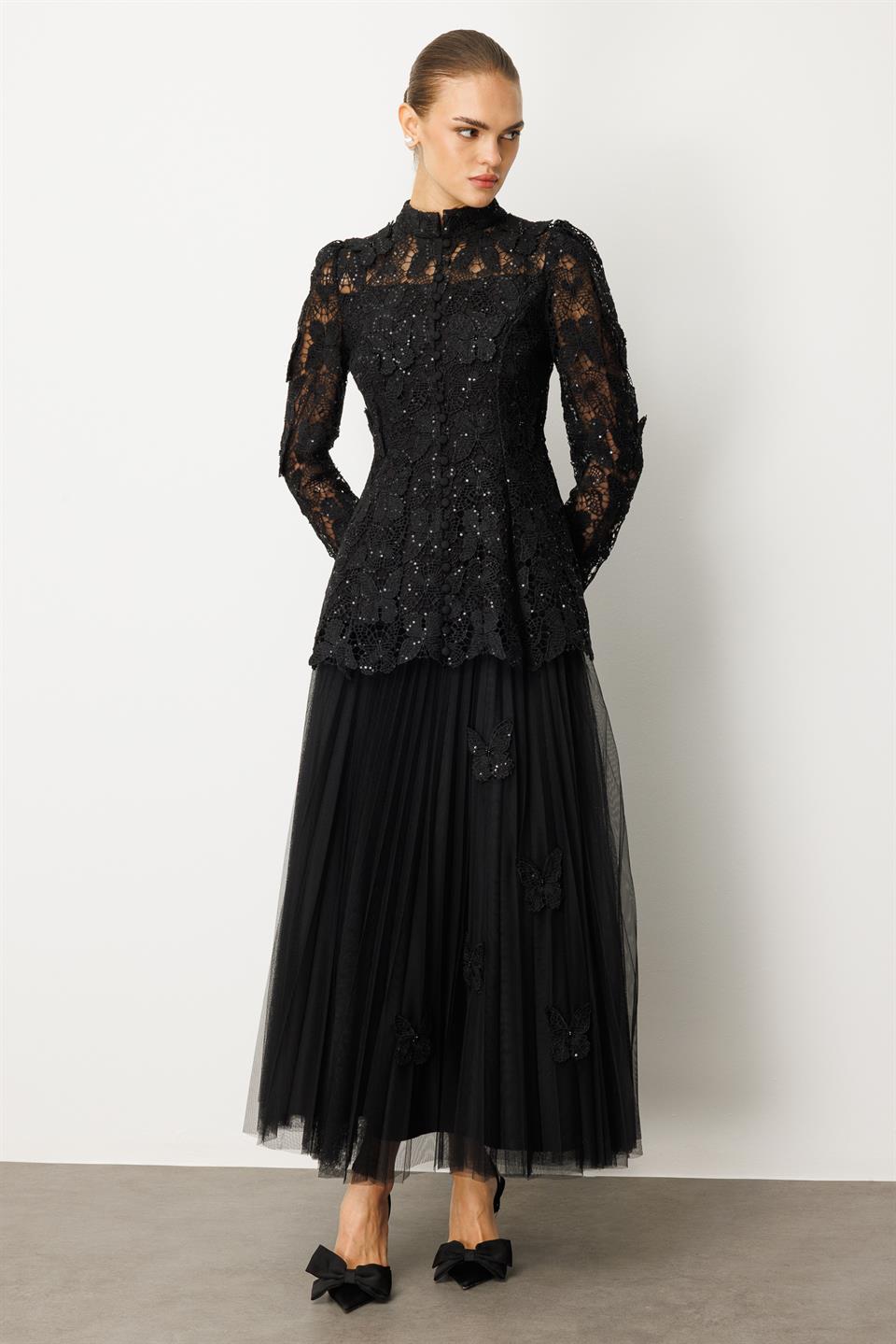 Kelebek Dantel 2li Takım SİYAH