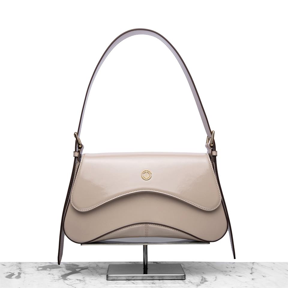 Butterfly Patent Leather Beige Genuine Leather Womens Bag