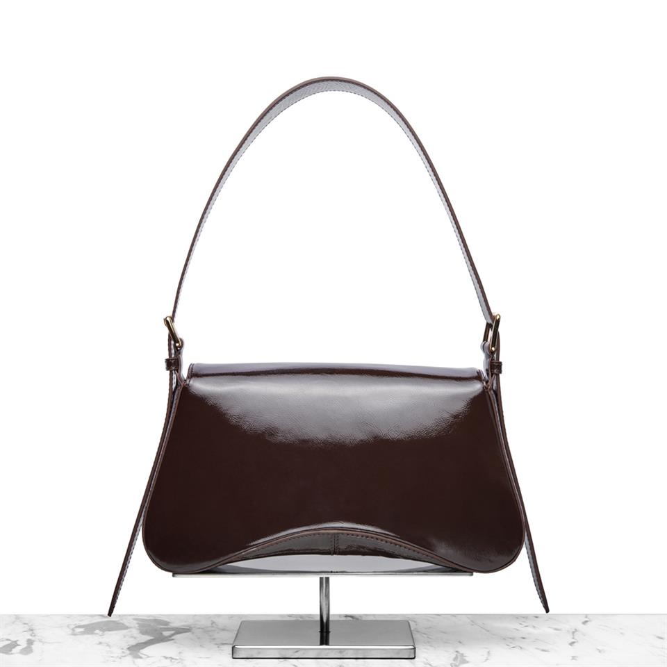 Butterfly Patent Brown Genuine Leather Womens Bag