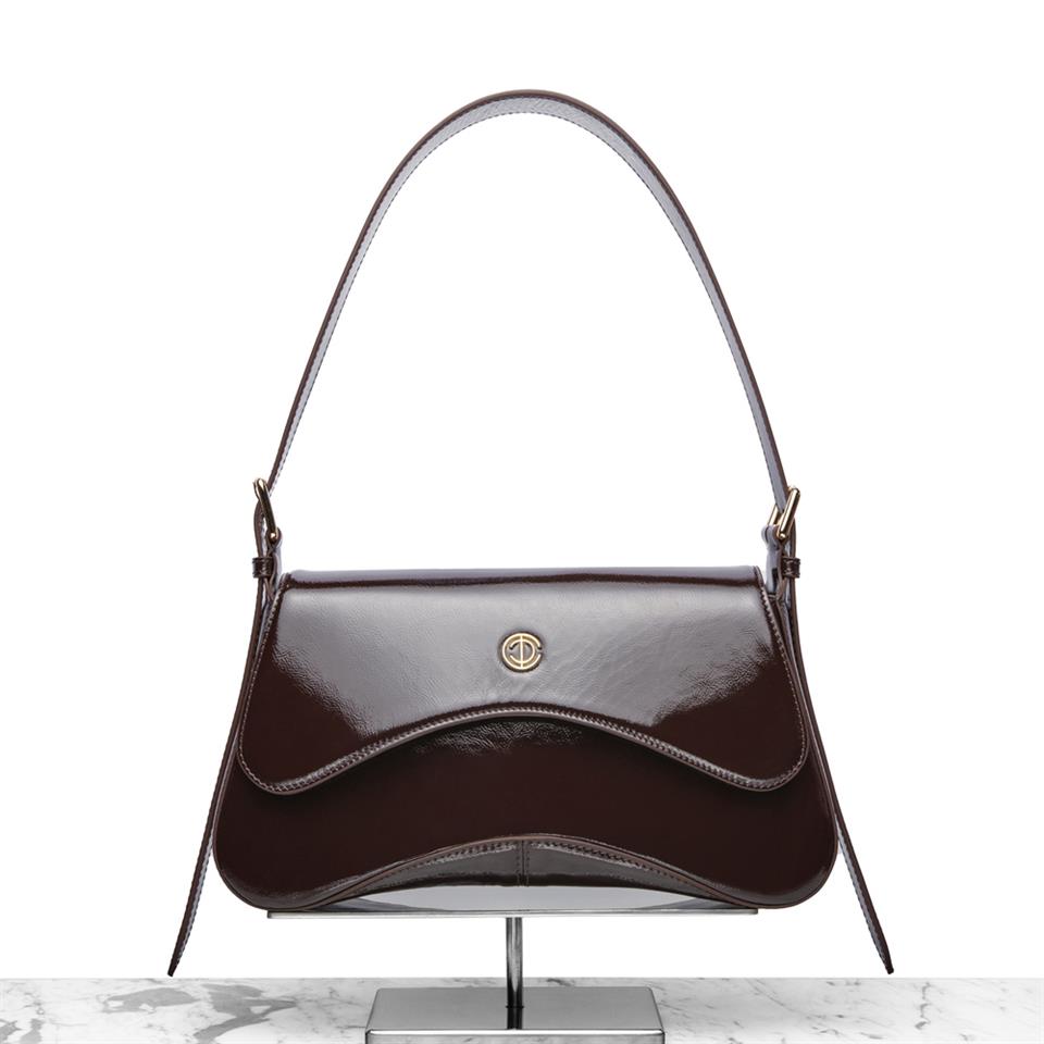 Butterfly Patent Brown Genuine Leather Womens Bag