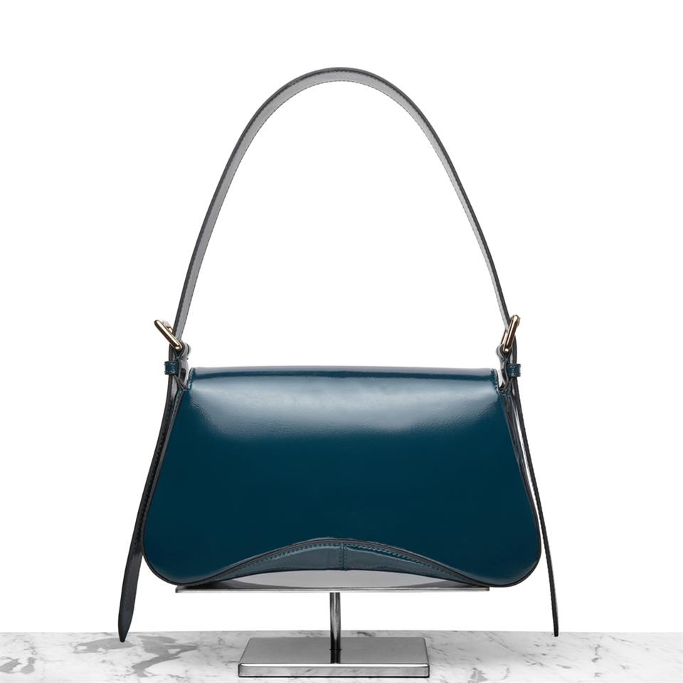 Butterfly Patent Leather Blue Genuine Leather Womens Bag