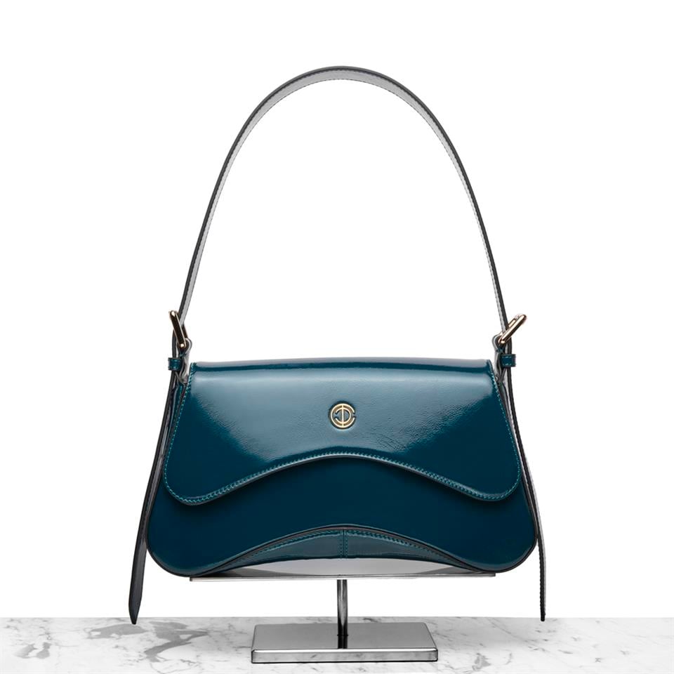 Butterfly Patent Leather Blue Genuine Leather Womens Bag