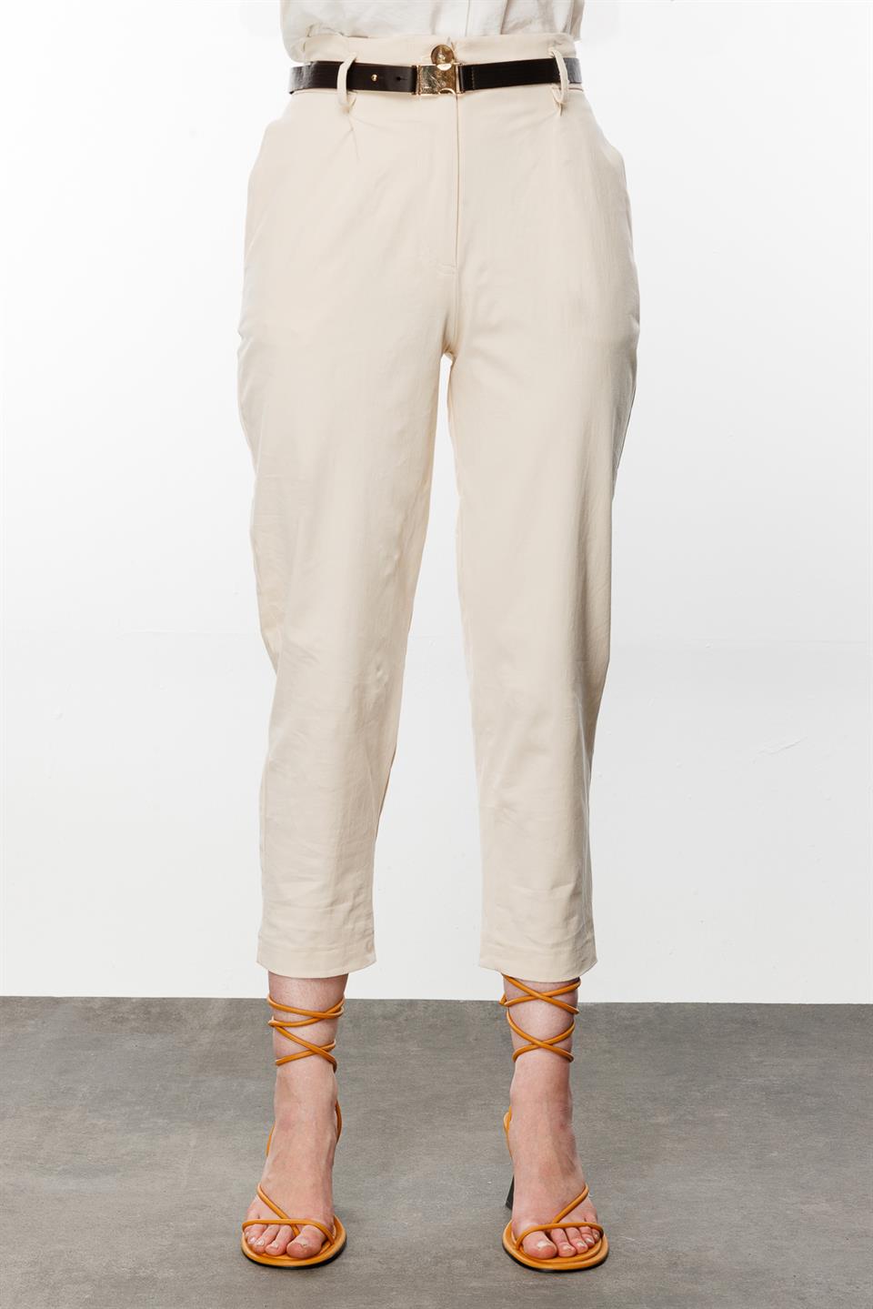 Kemerli Havuç Pantolon EKRU