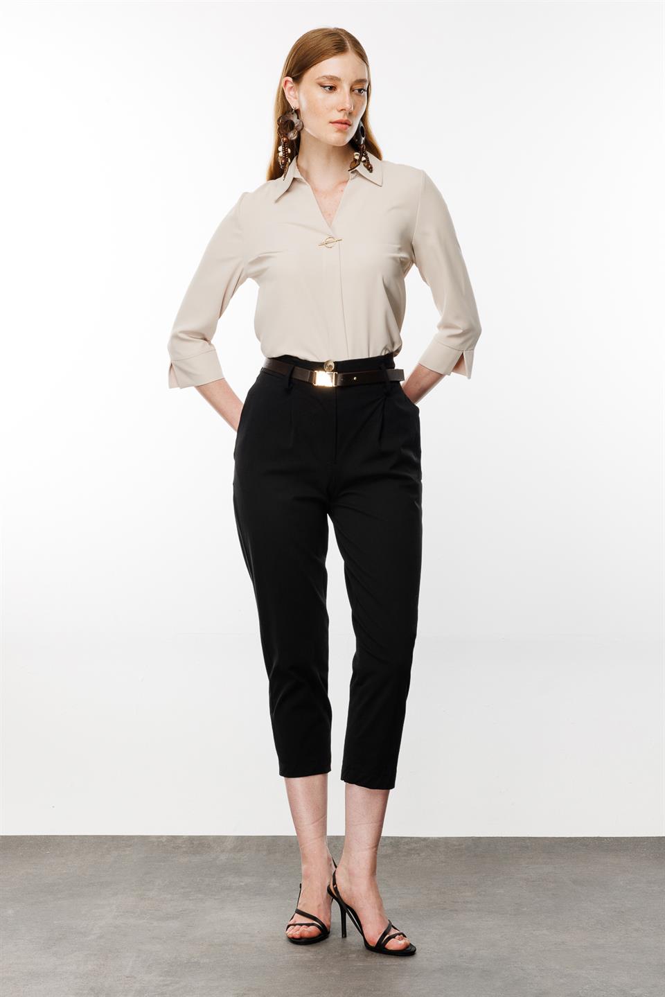 Kemerli Havuç Pantolon SİYAH