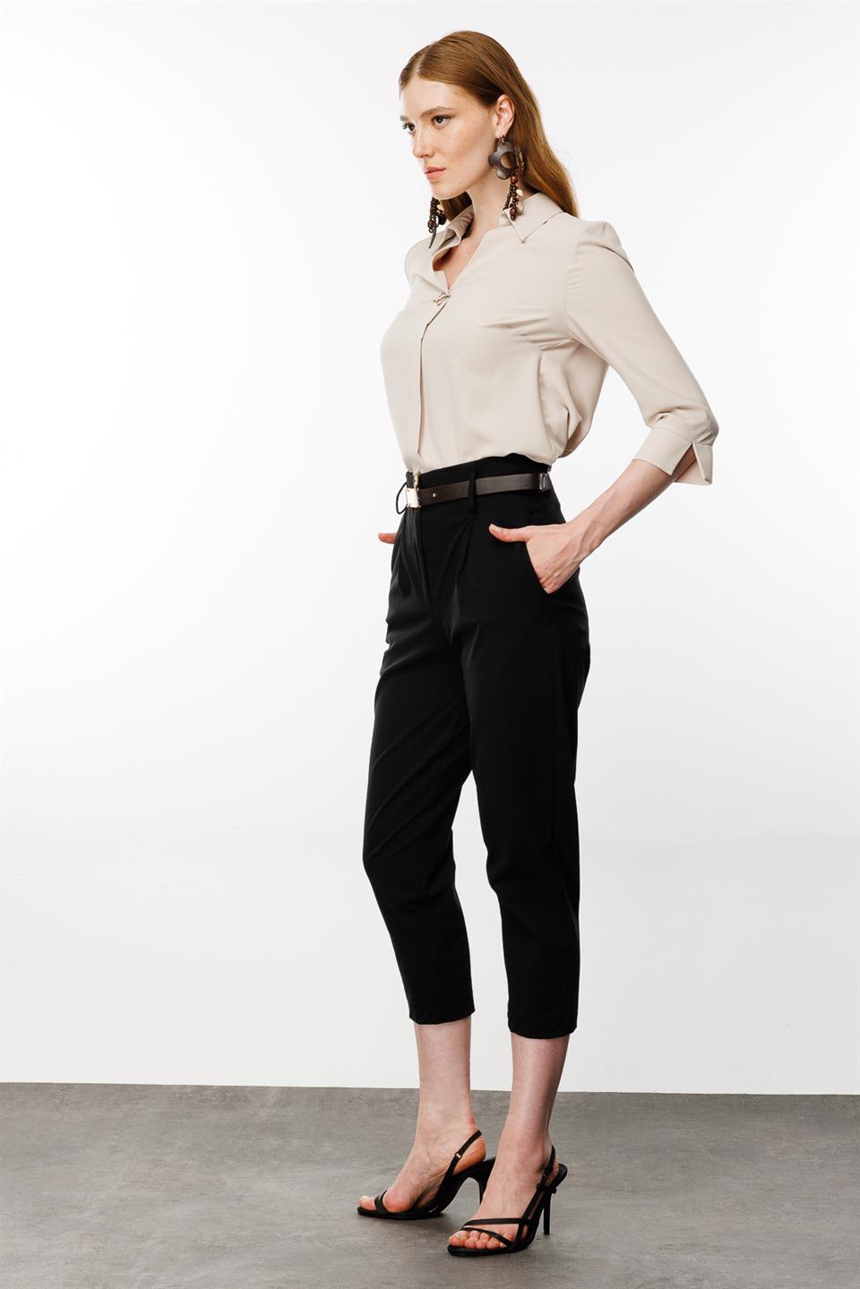 Kemerli Havuç Pantolon SİYAH