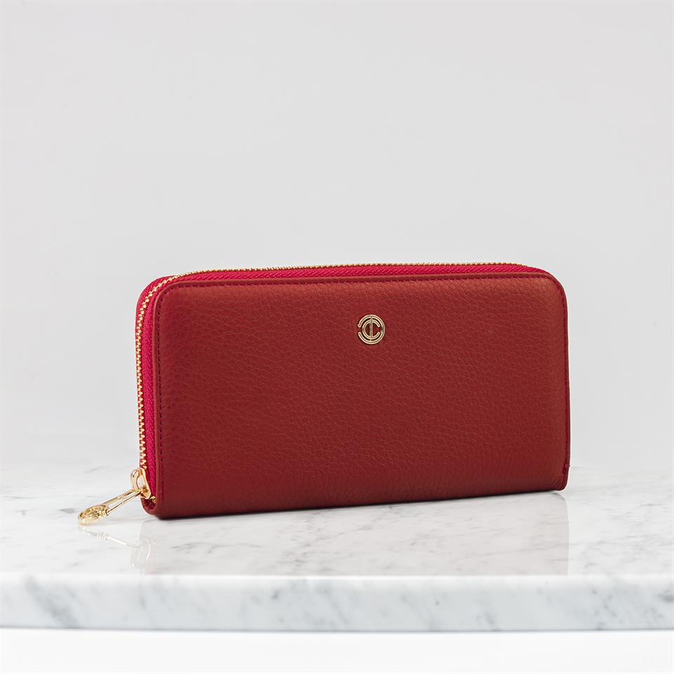 Red Genuine Leather Womens Wallet