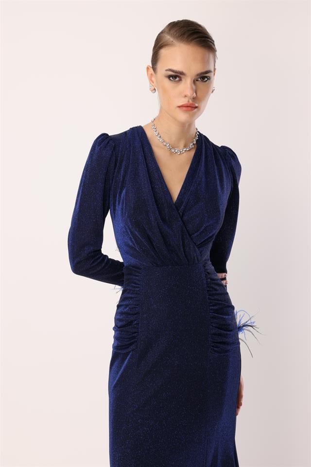 Kol Tüylü Uzun Kol Drape Elbise SAKS