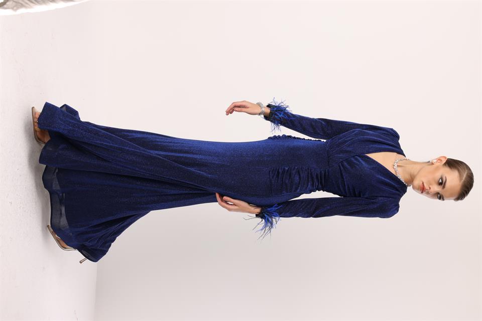 Kol Tüylü Uzun Kol Drape Elbise SAKS