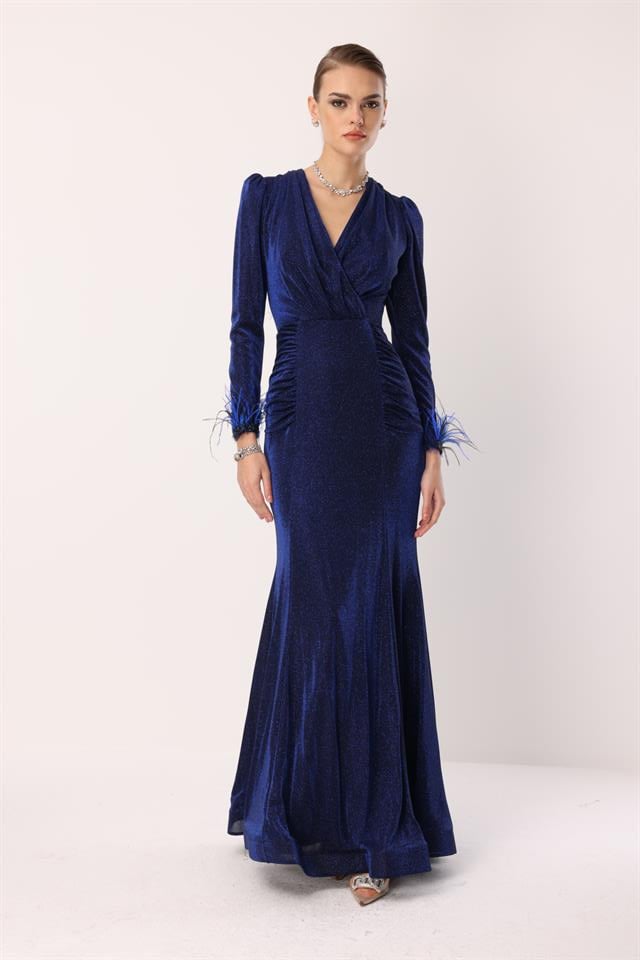 Kol Tüylü Uzun Kol Drape Elbise SAKS