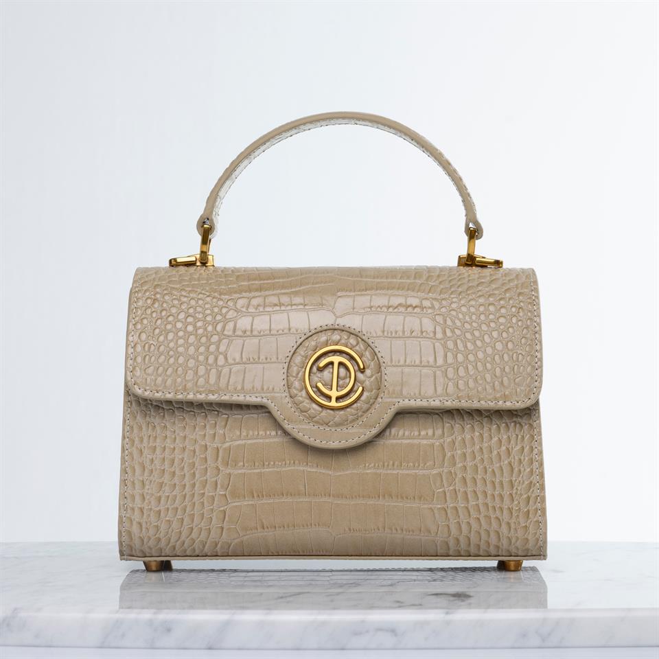 Cream Color Genuine Leather Womens Bagı