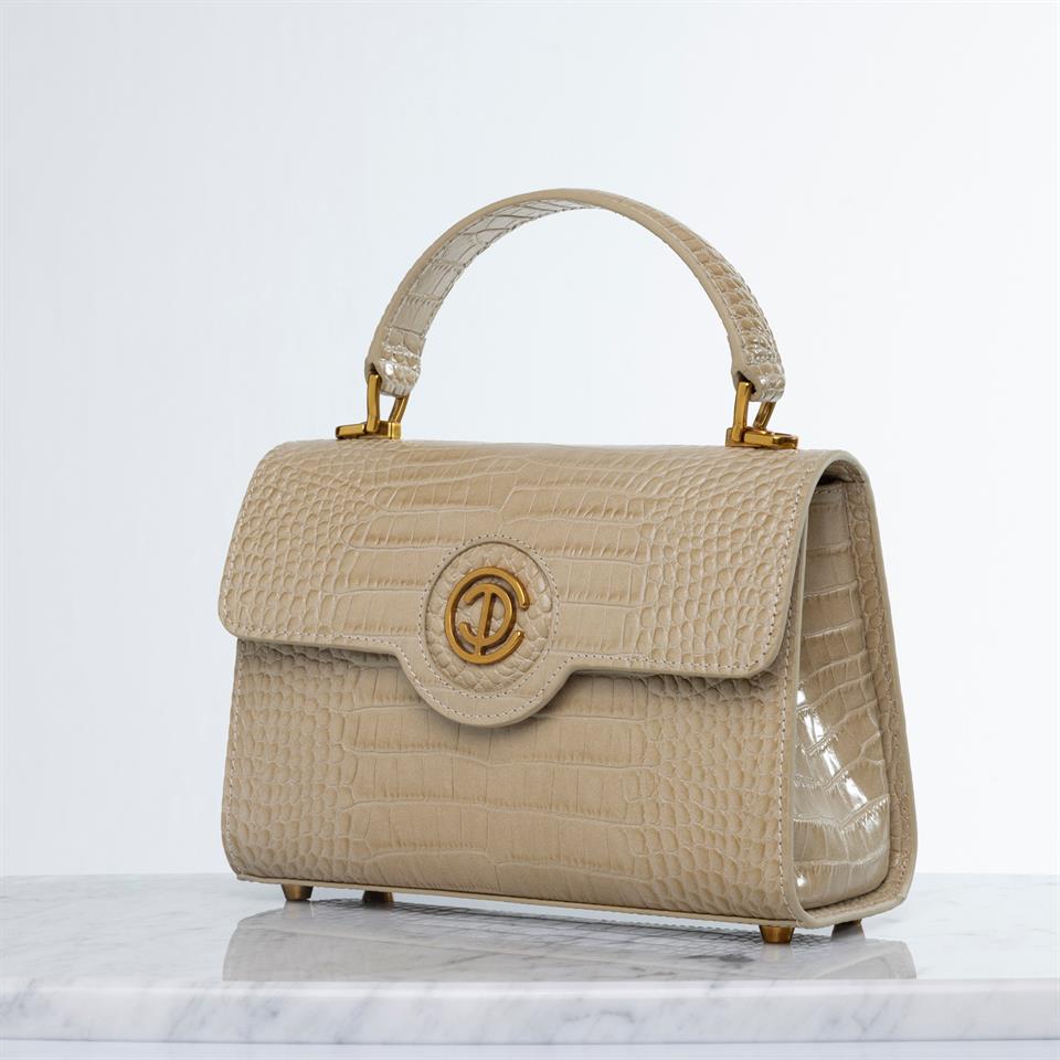 Cream Color Genuine Leather Womens Bagı