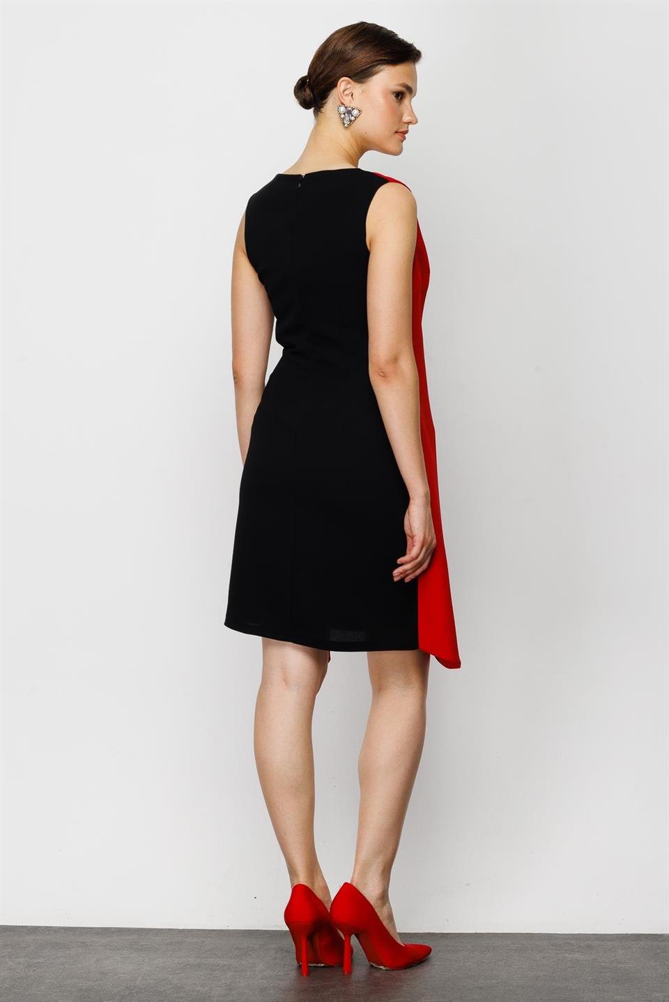Nefeli Womens Black/Red Double Breasted Tied Dress
