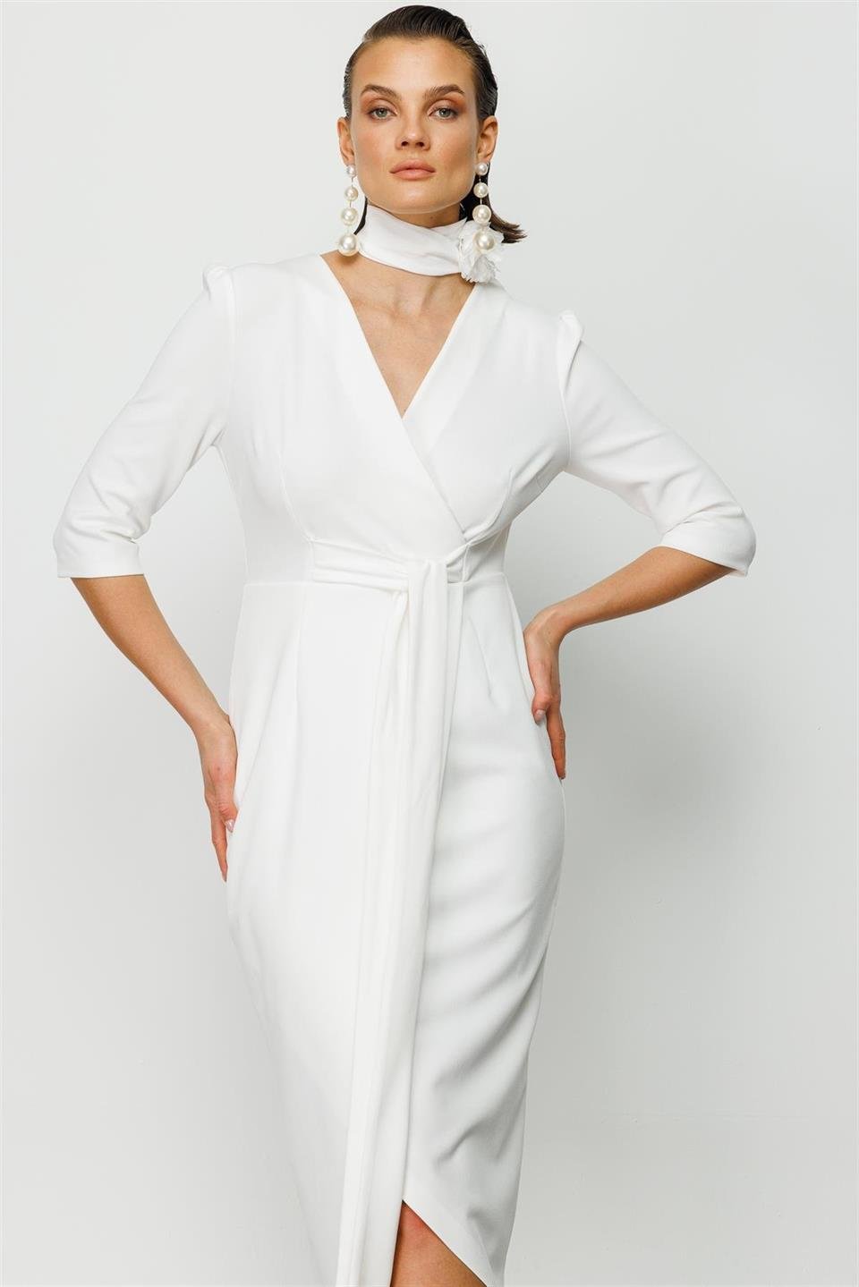 Kruvaze Elbise BEYAZ