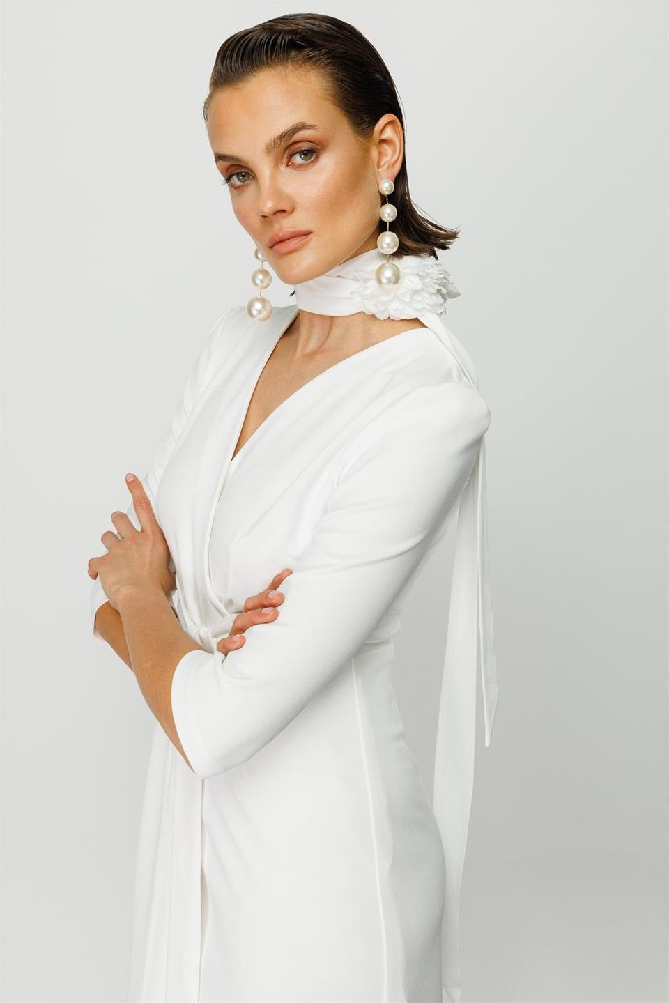 Kruvaze Elbise BEYAZ