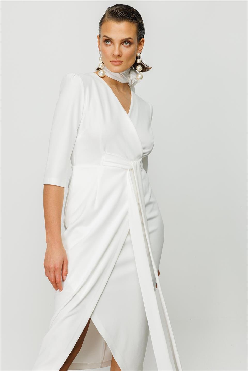 Kruvaze Elbise BEYAZ