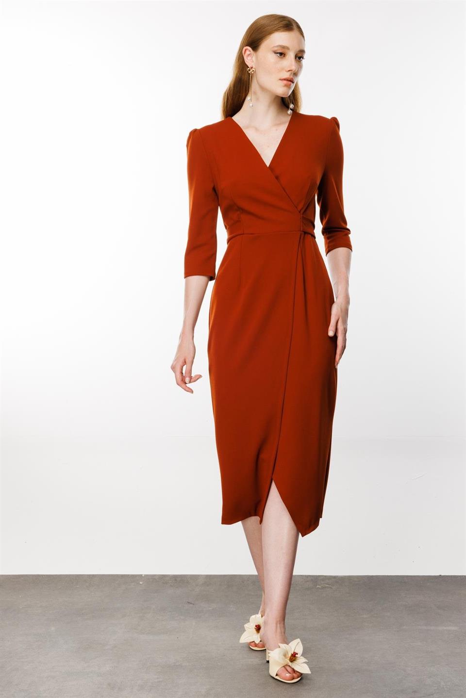 Kruvaze Elbise KİREMİT