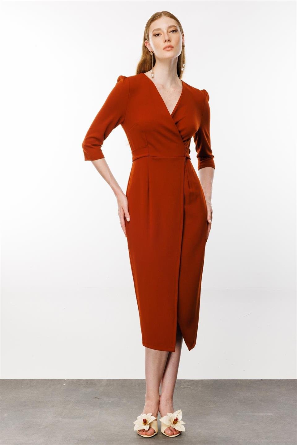 Kruvaze Elbise KİREMİT