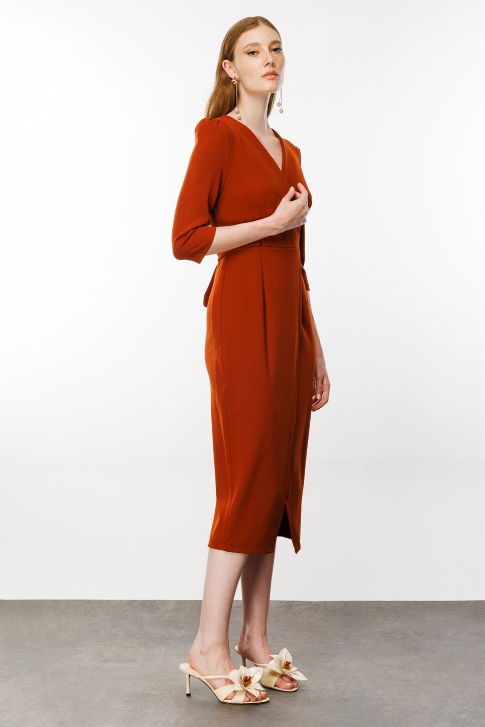 Kruvaze Elbise KİREMİT