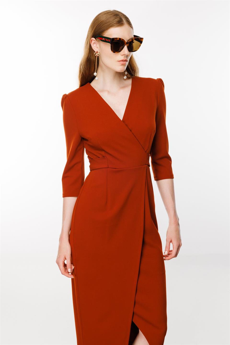 Kruvaze Elbise KİREMİT