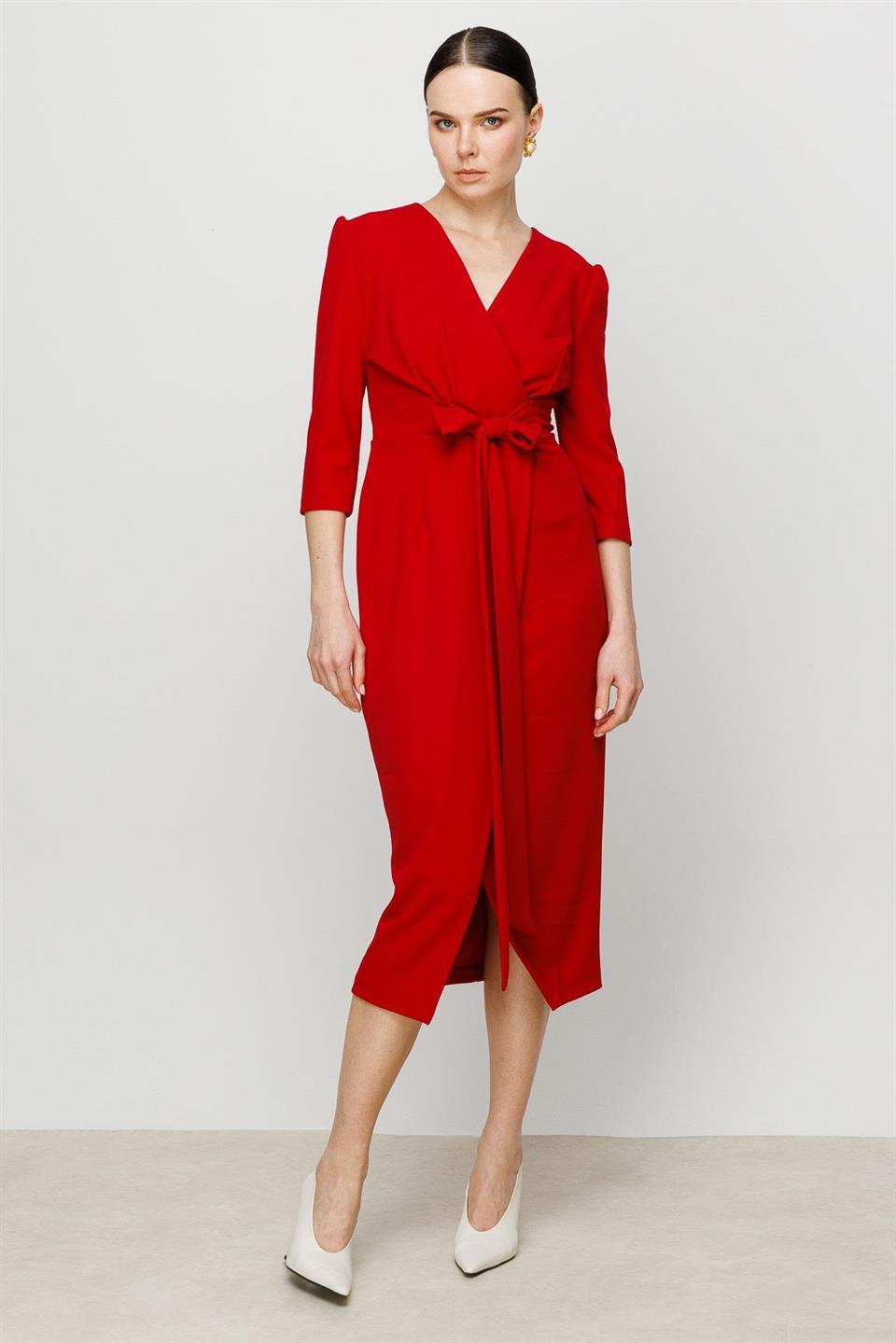 Kruvaze Elbise KIRMIZI