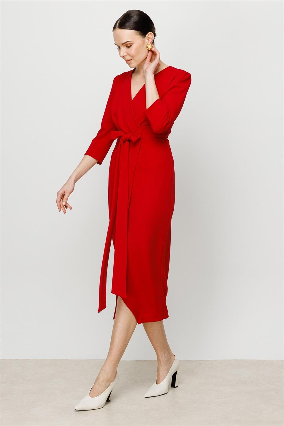 Kruvaze Elbise KIRMIZI