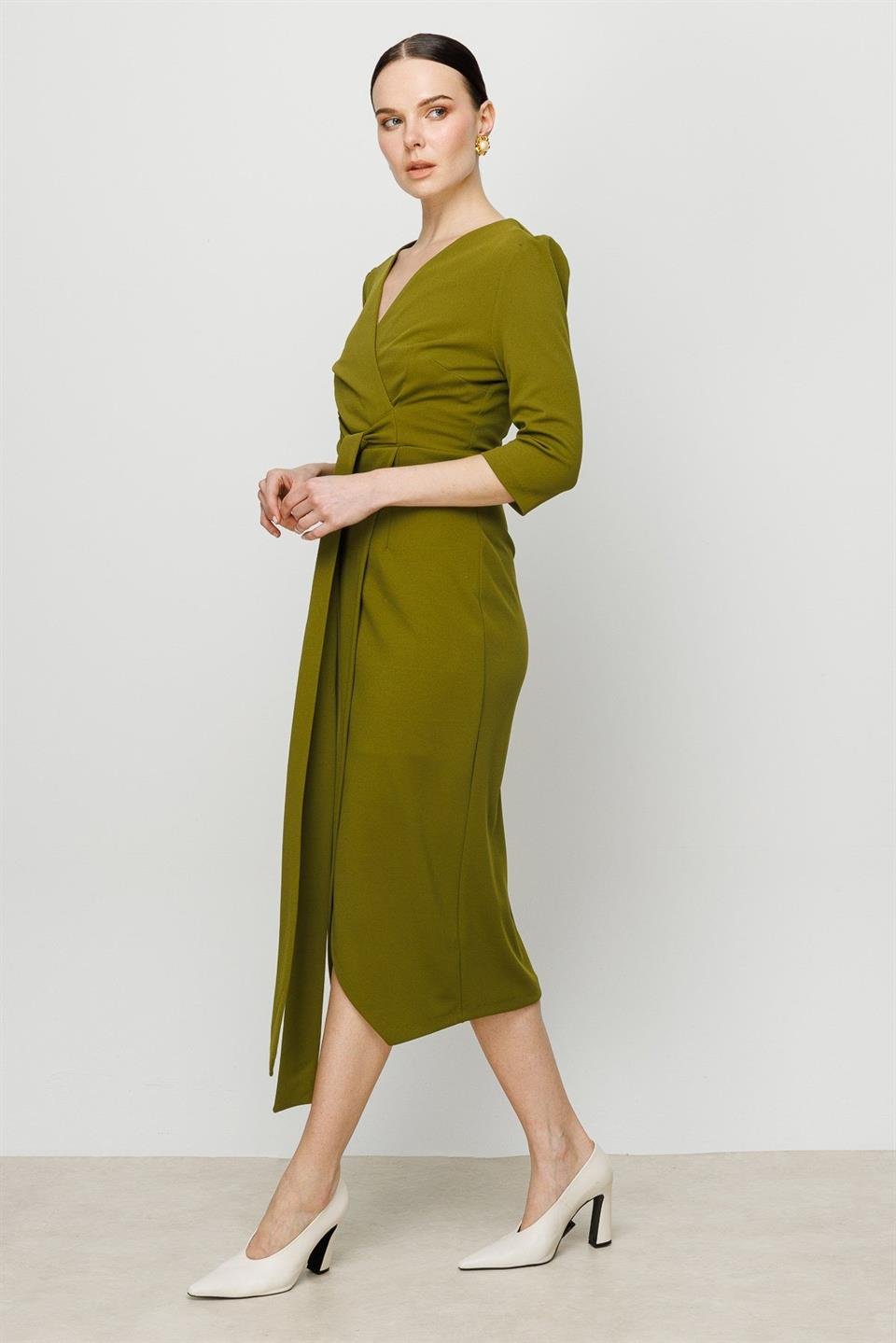 Kruvaze Elbise YAĞ YEŞİLİ
