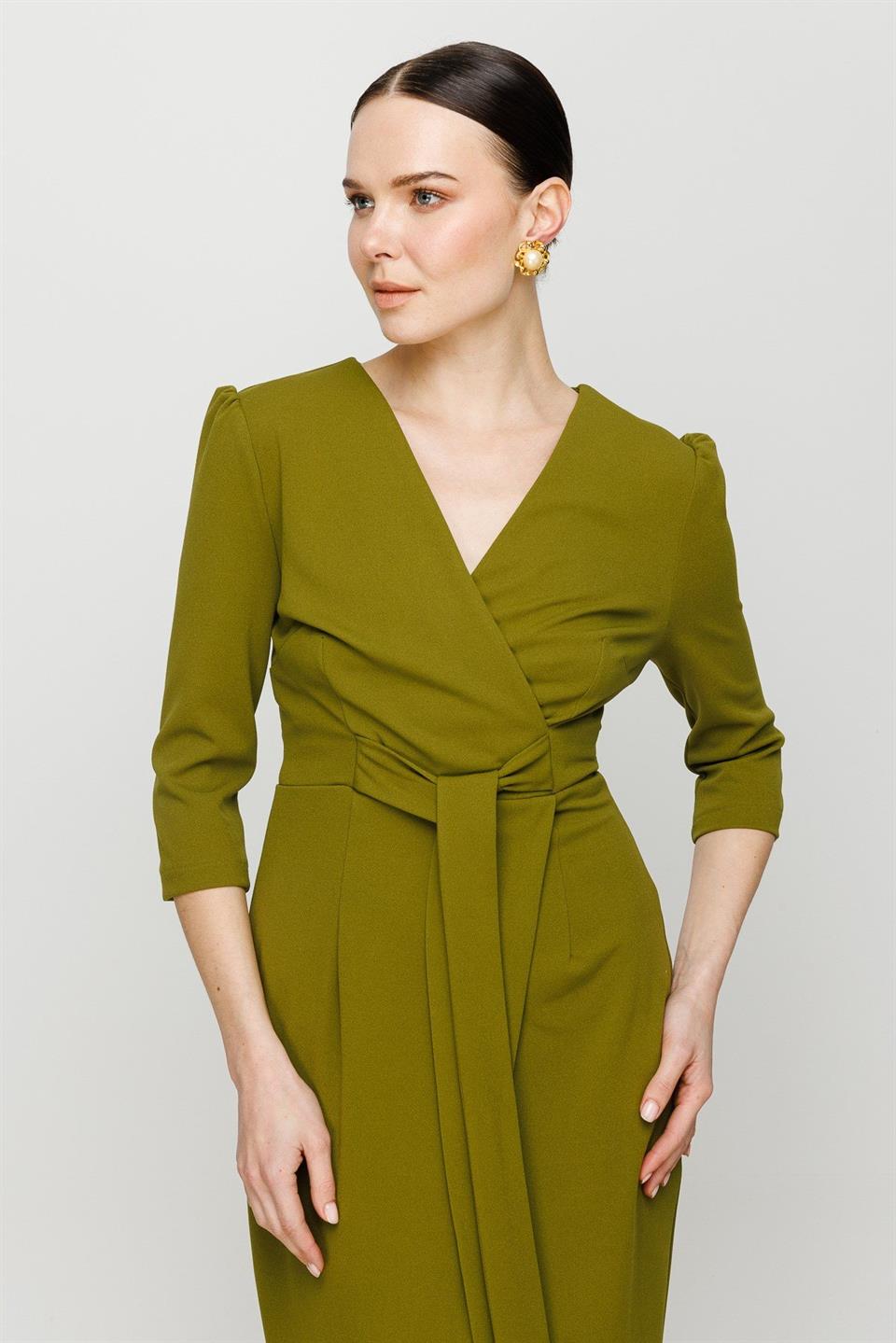 Kruvaze Elbise YAĞ YEŞİLİ