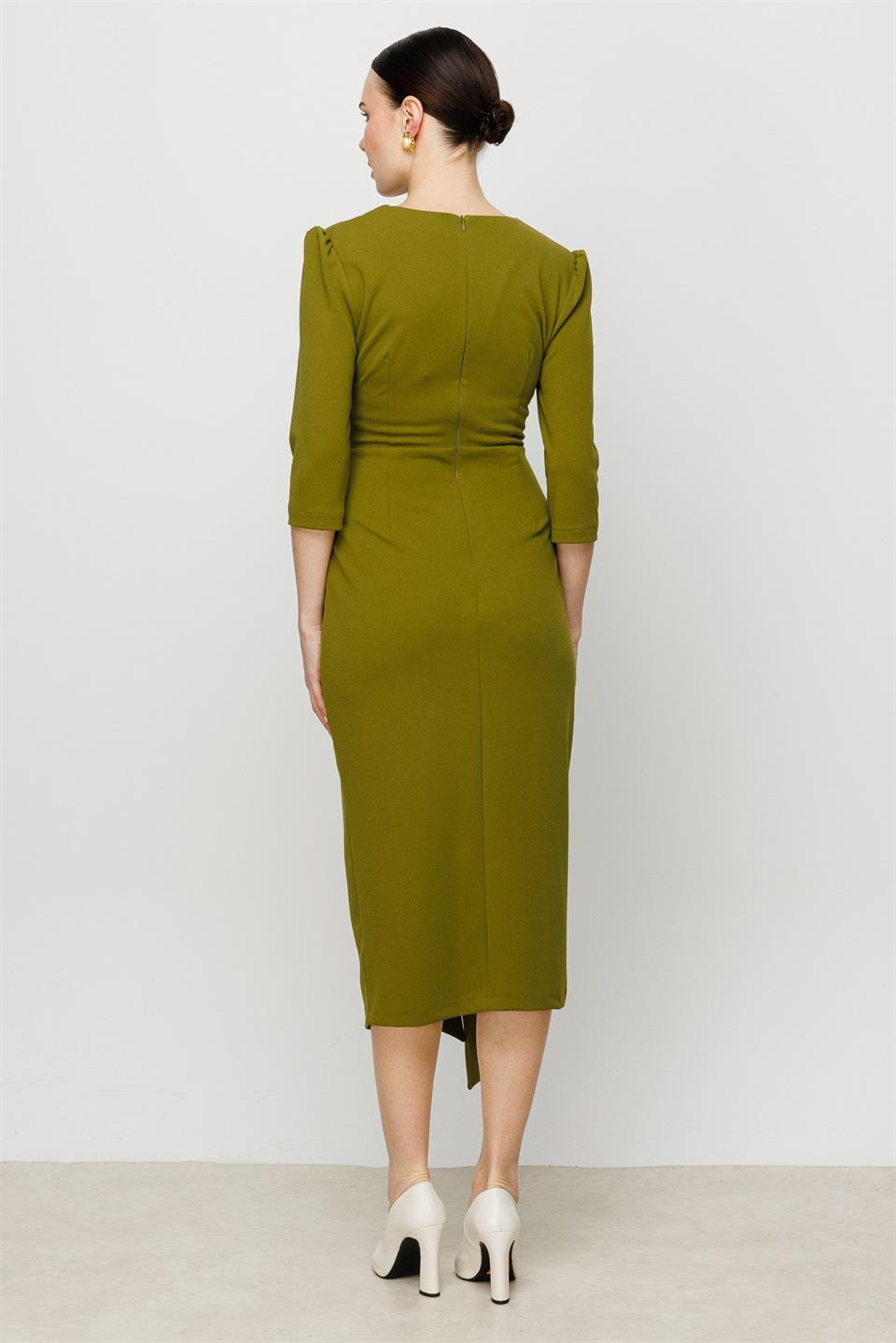 Kruvaze Elbise YAĞ YEŞİLİ